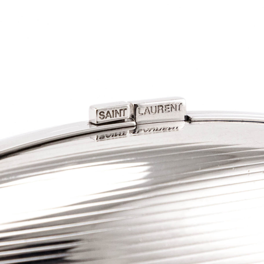 Saint Laurent Silver Brass Oval Logo Minaudiere