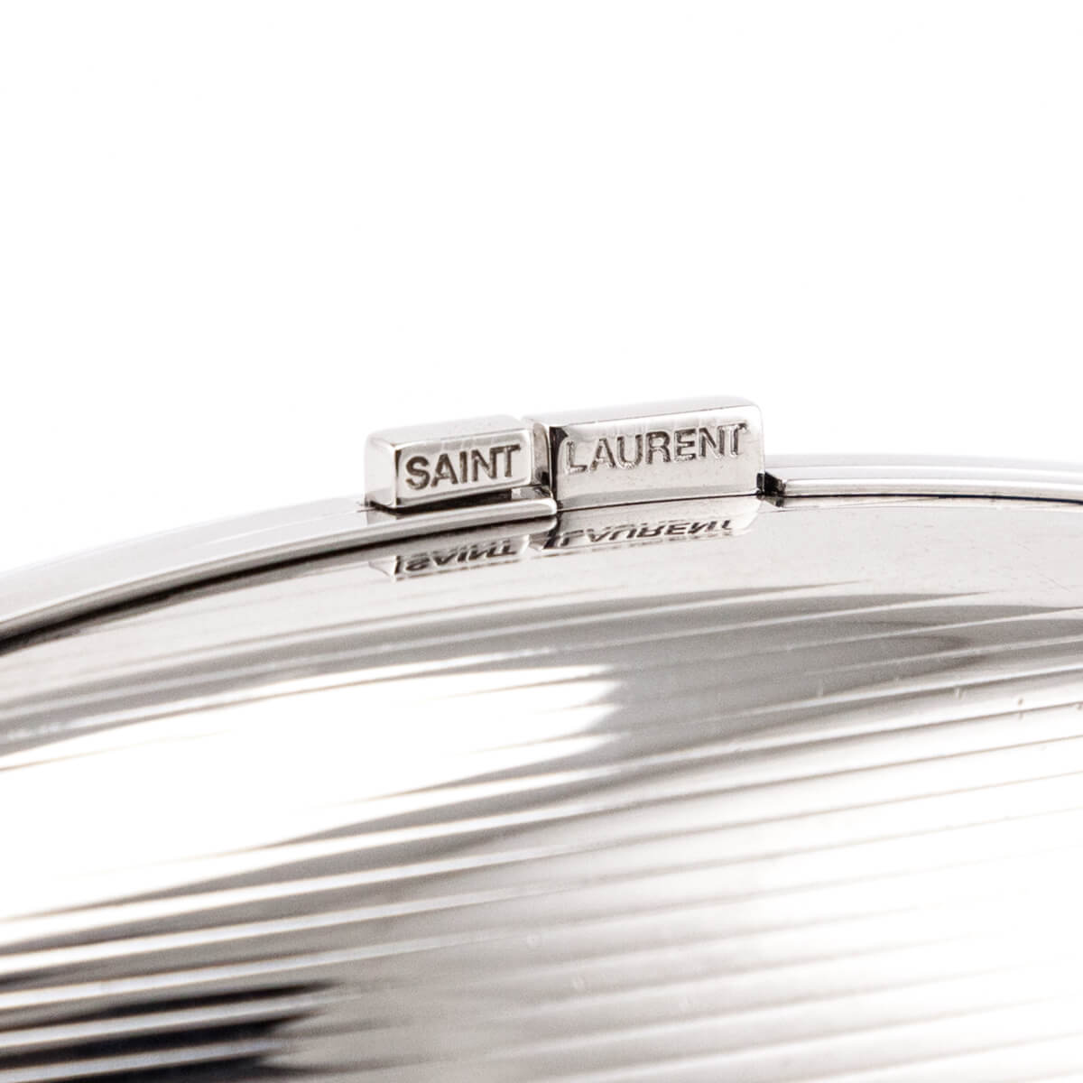 Saint Laurent Silver Brass Oval Logo Minaudiere