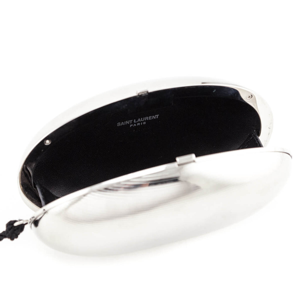 Saint Laurent Silver Brass Oval Logo Minaudiere