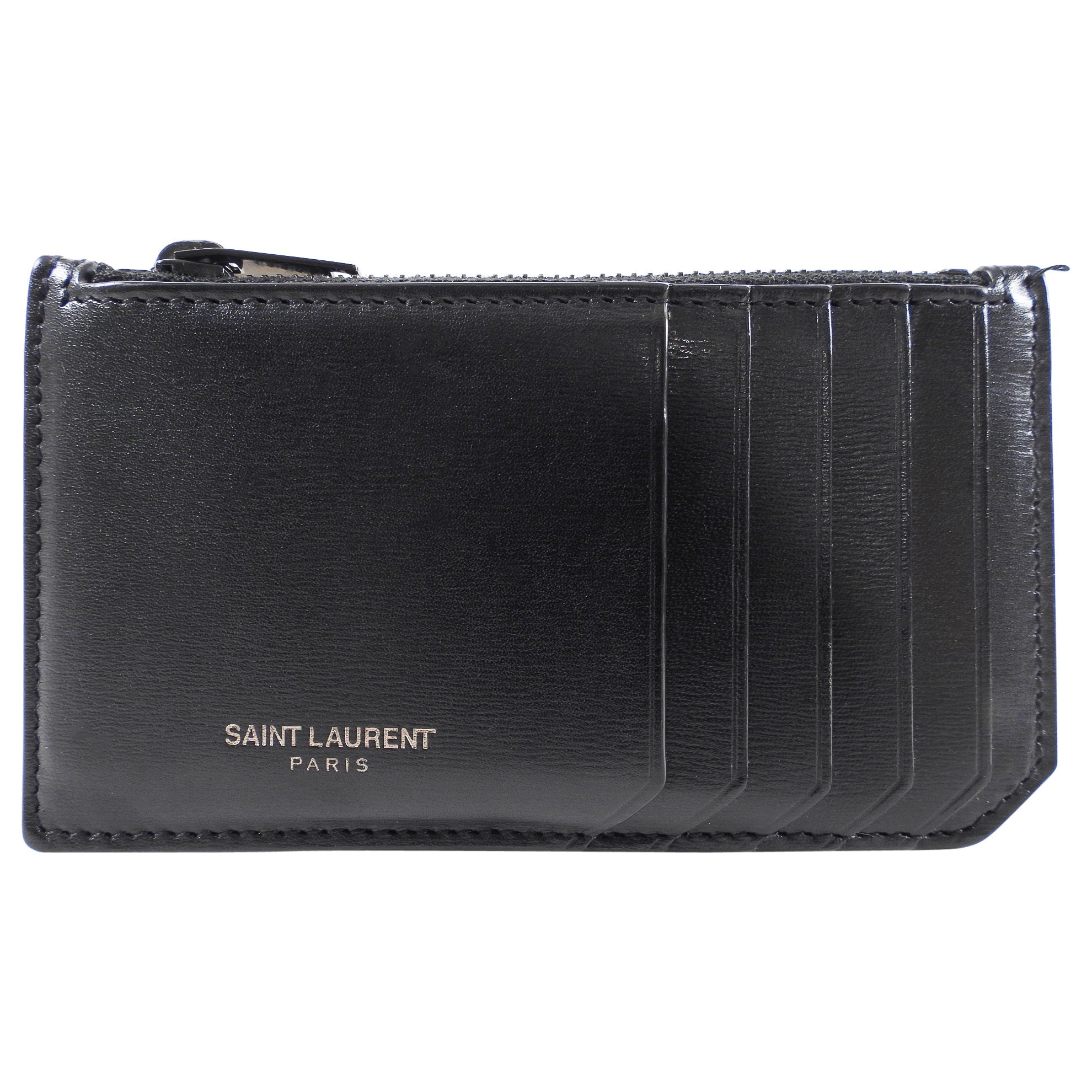 Saint Laurent Fragments 5 Smooth Black Leather  Holder