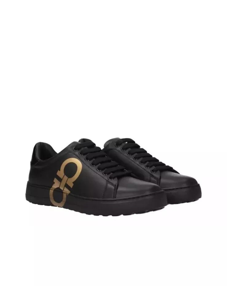 FERRAGAMO MEN'S CALFSKIN LEATHER NUMBER SNEAKERS