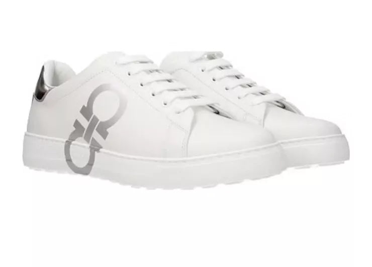 FERRAGAMO MEN'S CALFSKIN LEATHER NUMBER SNEAKERS