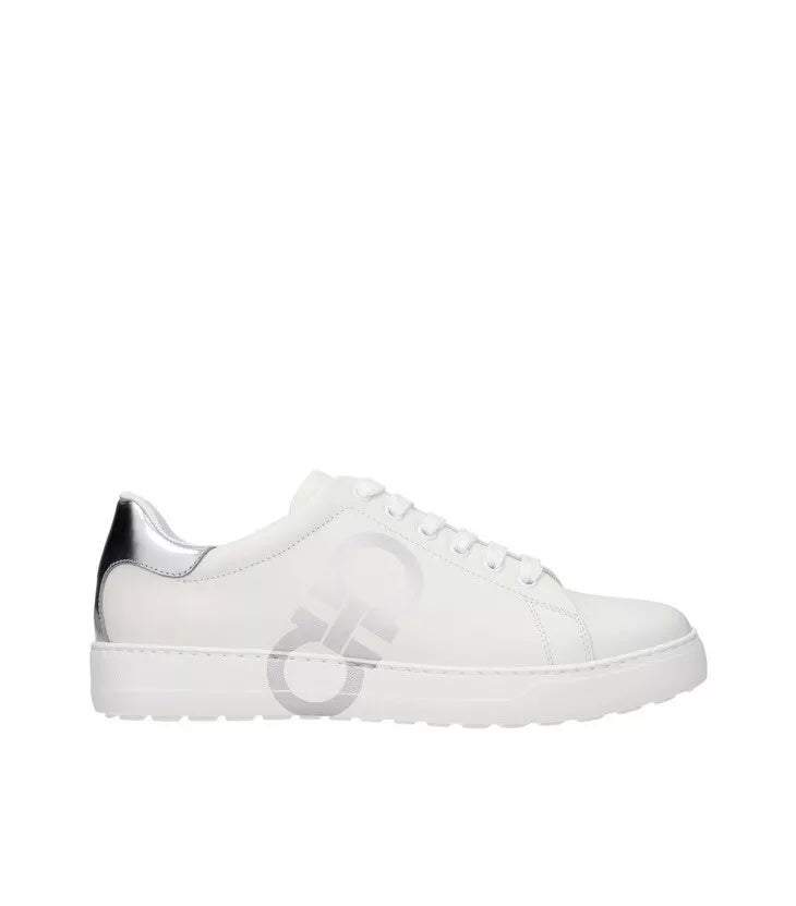FERRAGAMO MEN'S CALFSKIN LEATHER NUMBER SNEAKERS