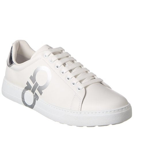FERRAGAMO MEN'S CALFSKIN LEATHER NUMBER SNEAKERS