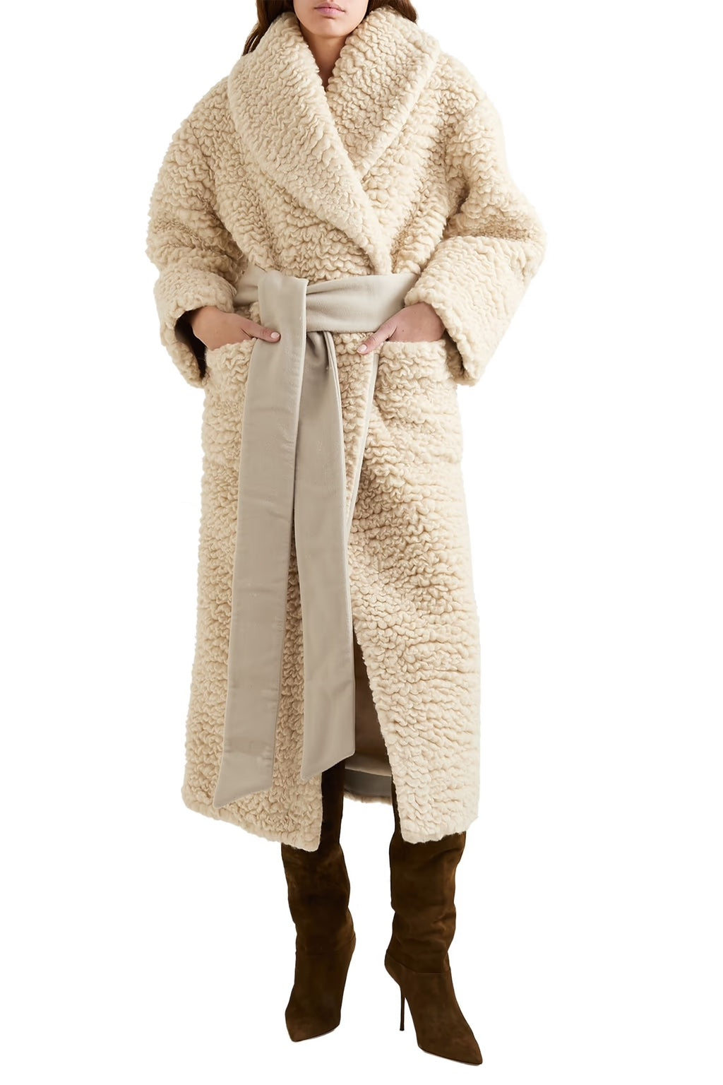 SALVATORE FERRAGAMO RUNWAY TEDDY CASHMERE SILK COAT