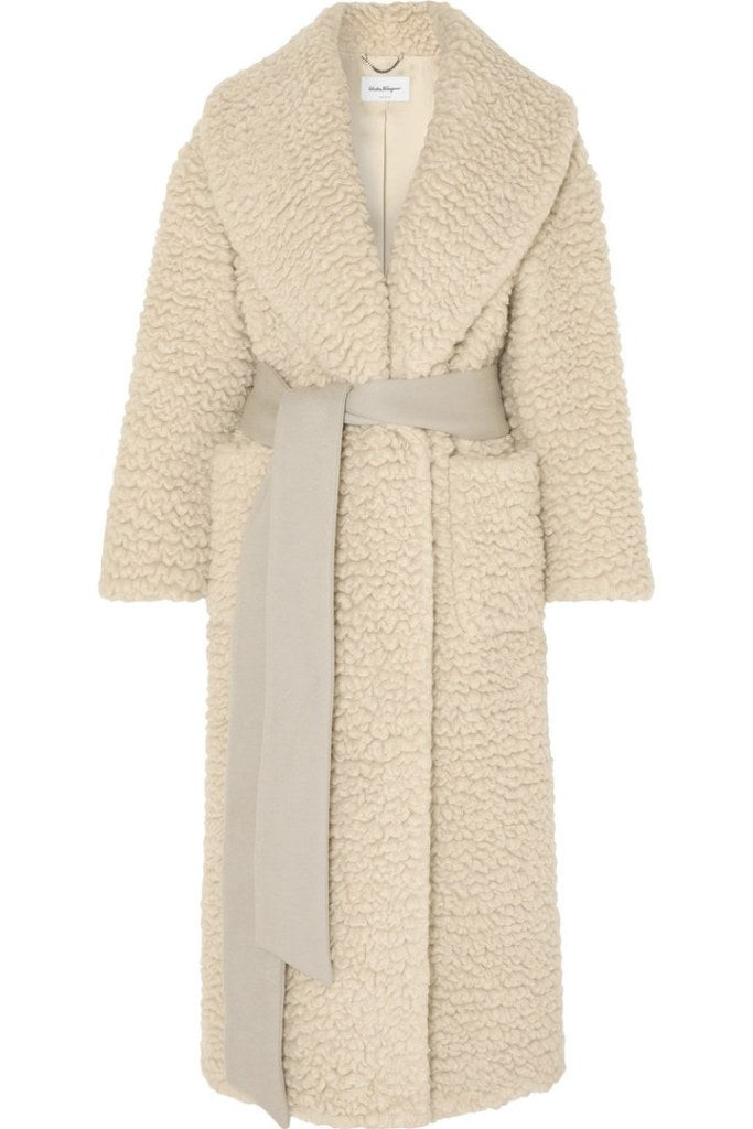 SALVATORE FERRAGAMO RUNWAY TEDDY CASHMERE SILK COAT