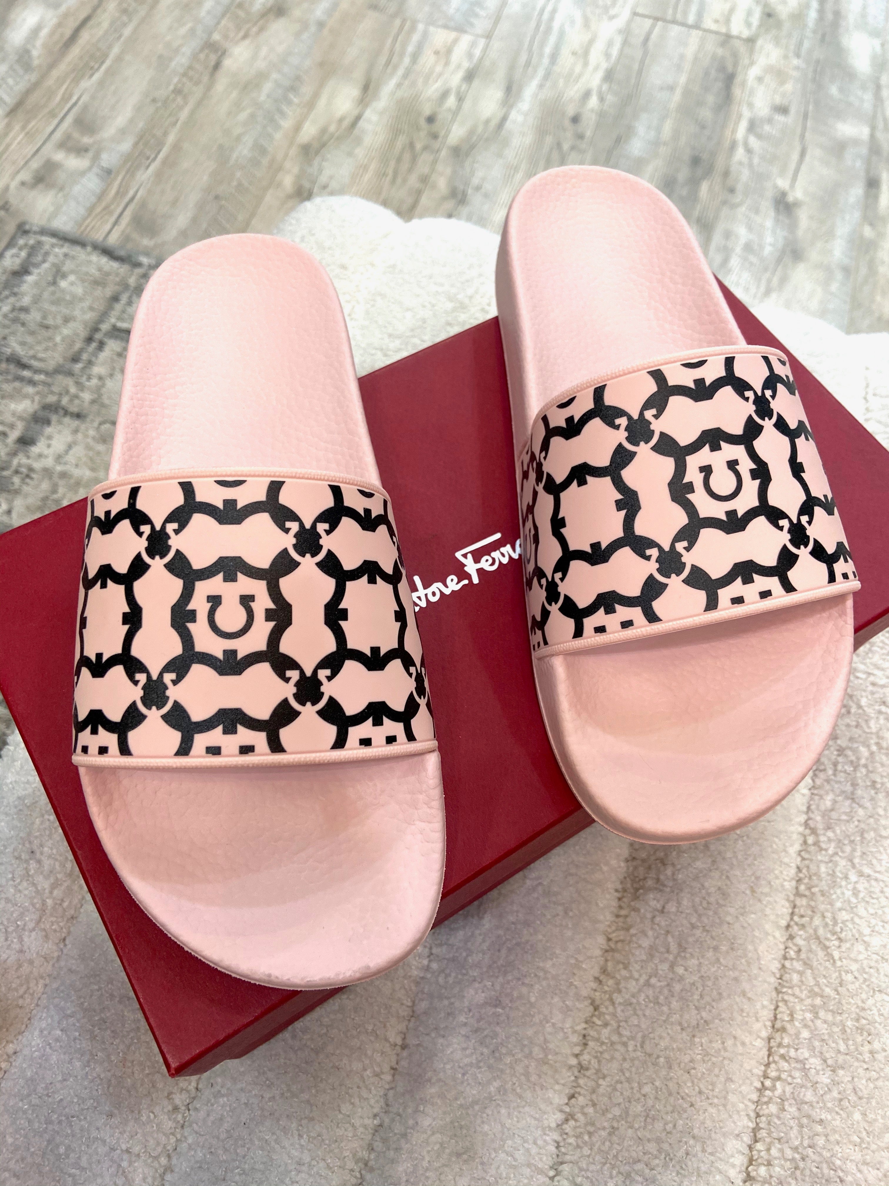 SALVATORE FERRAGAMO GROOVY PINK SLIDE SANDALS