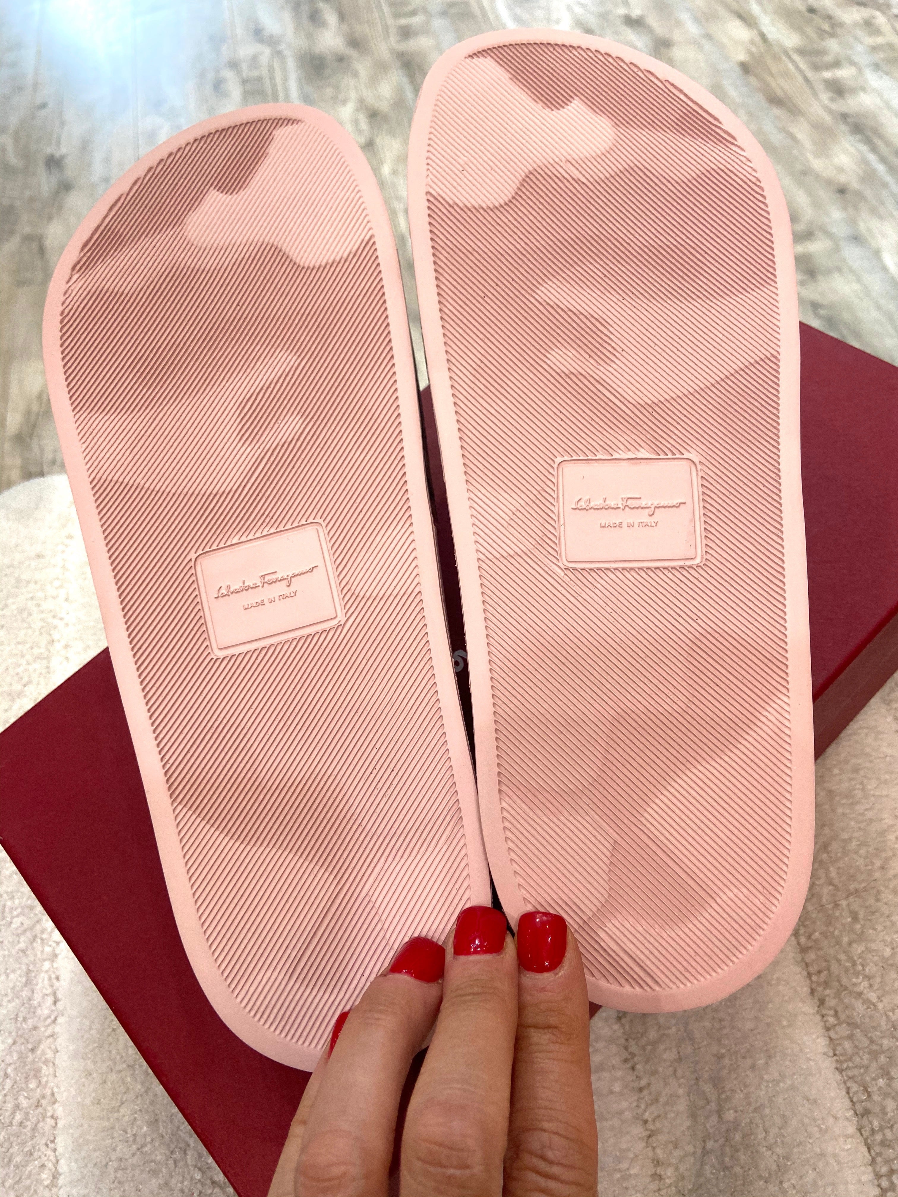 SALVATORE FERRAGAMO GROOVY PINK SLIDE SANDALS
