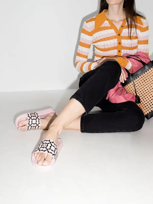 SALVATORE FERRAGAMO GROOVY PINK SLIDE SANDALS