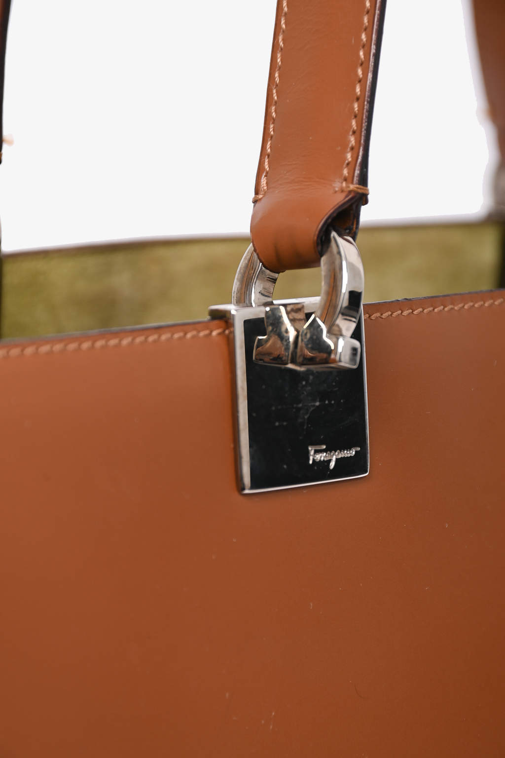 Salvatore Ferragamo Brown Leather Tote With Suede Interior