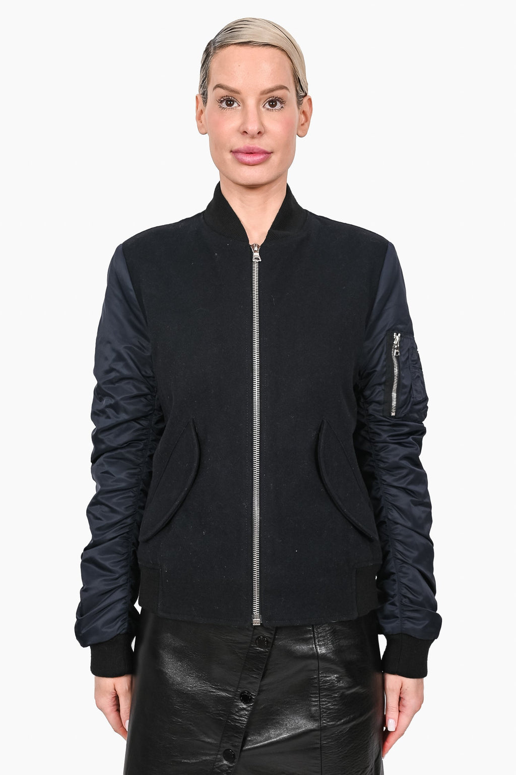 Sandro Navy Wool/Nylon Bomber Jacket Size S Mens (As Is)