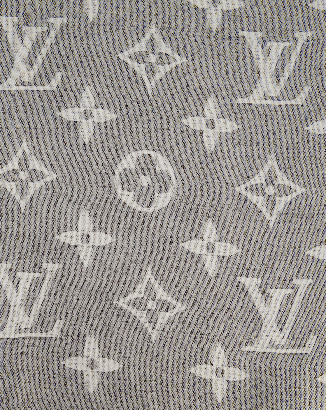 Louis Vuitton Grey Monogram Scarf with Fringe Detail Size 140cm x 140cm