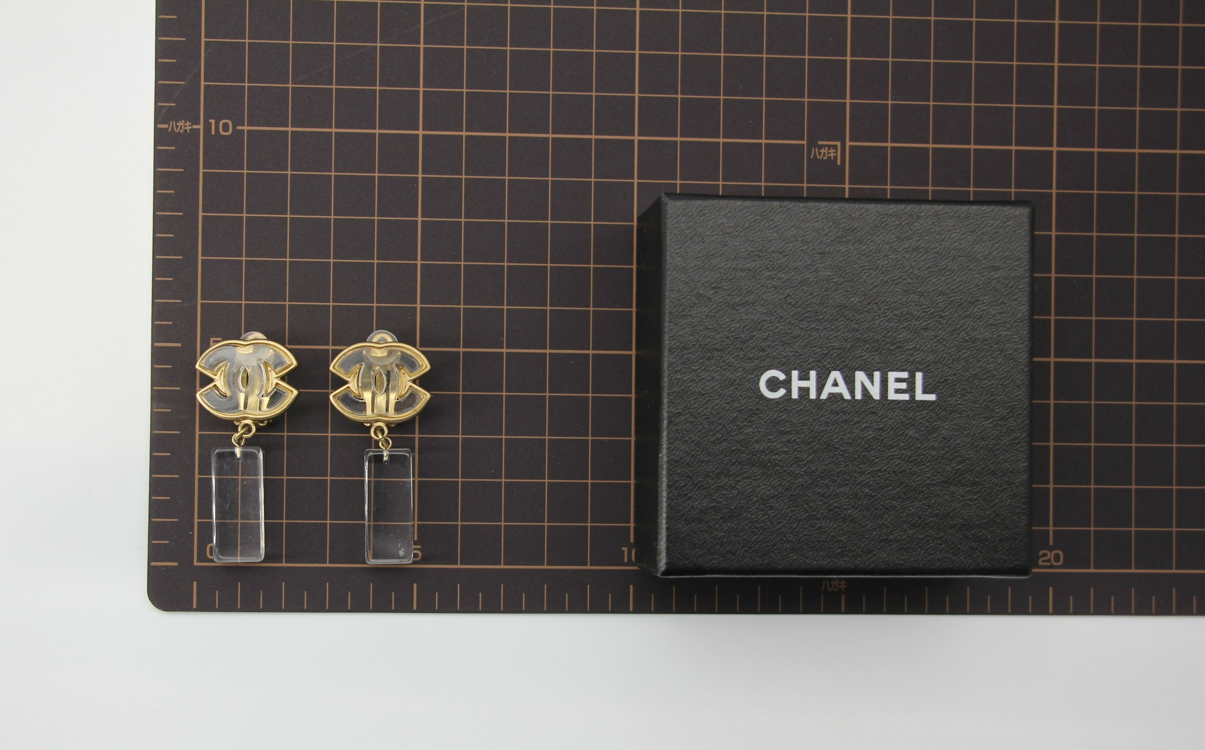 Chanel Vintage 01P Acrylic Rectangular Ice Cube Dangle Clip-on Earrings