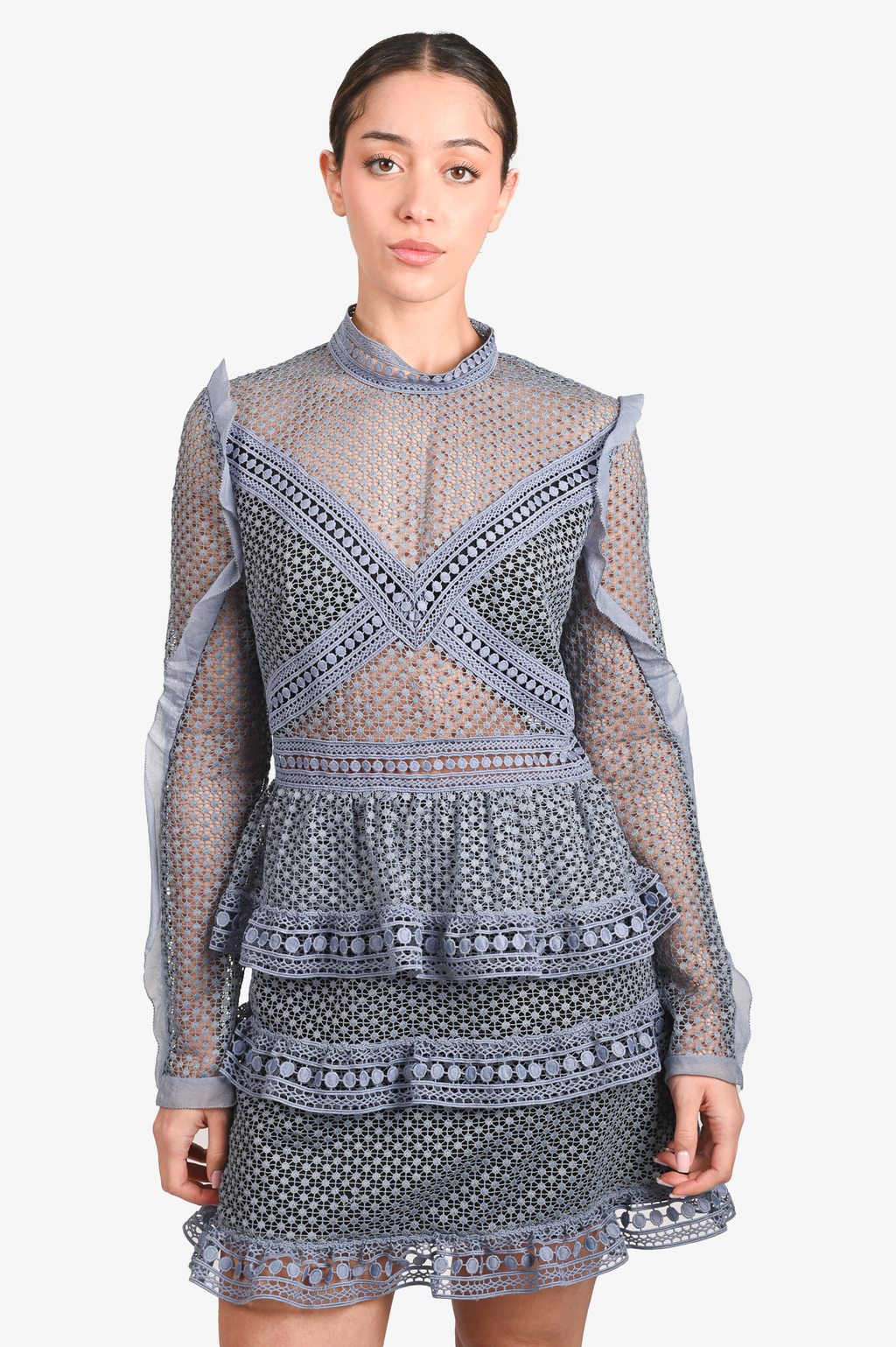 Self-Portrait Blue Eyelet Ruffle Dress Size 6 US