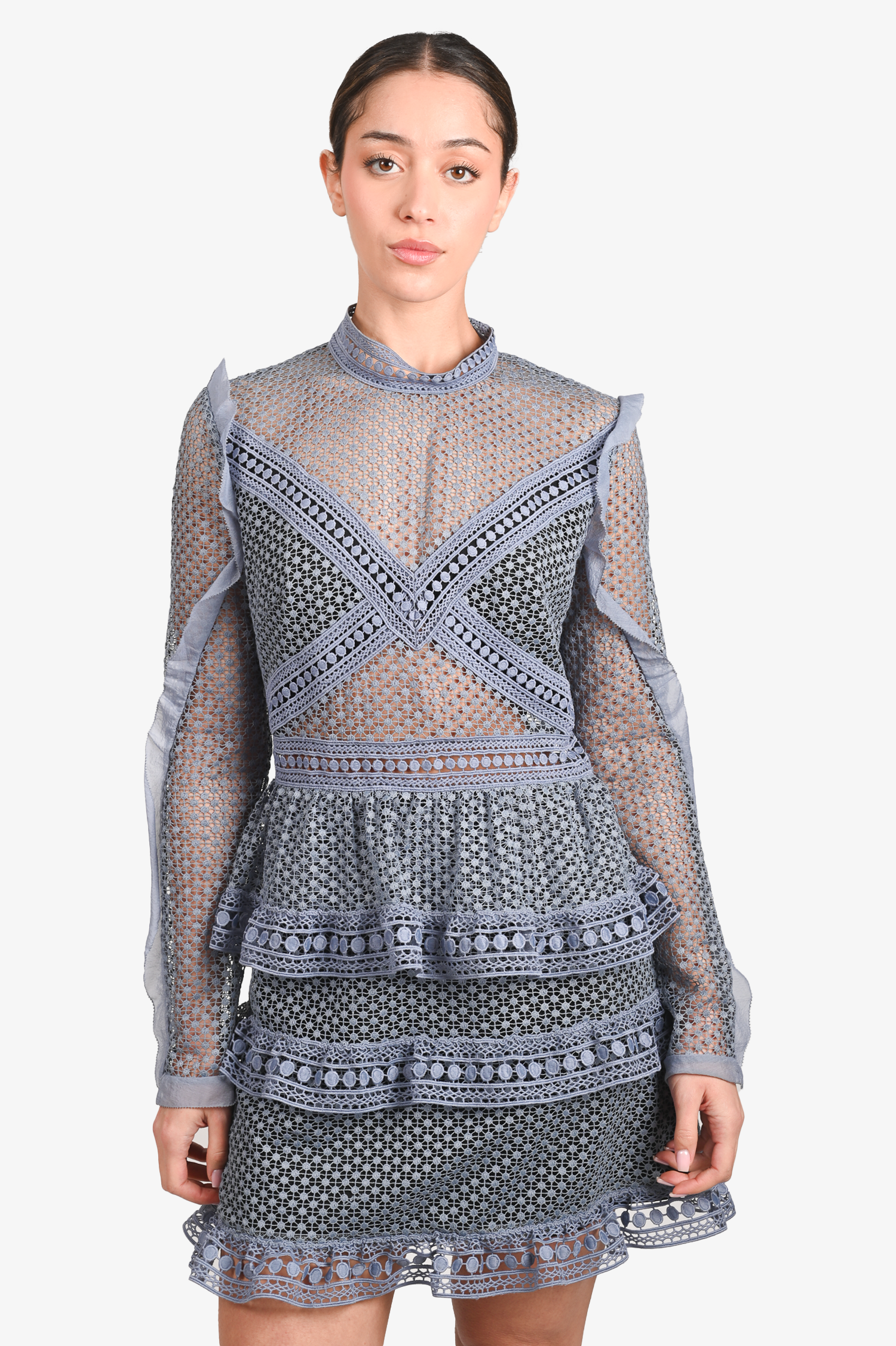 Self-Portrait Blue Eyelet Ruffle Dress Size 6 US