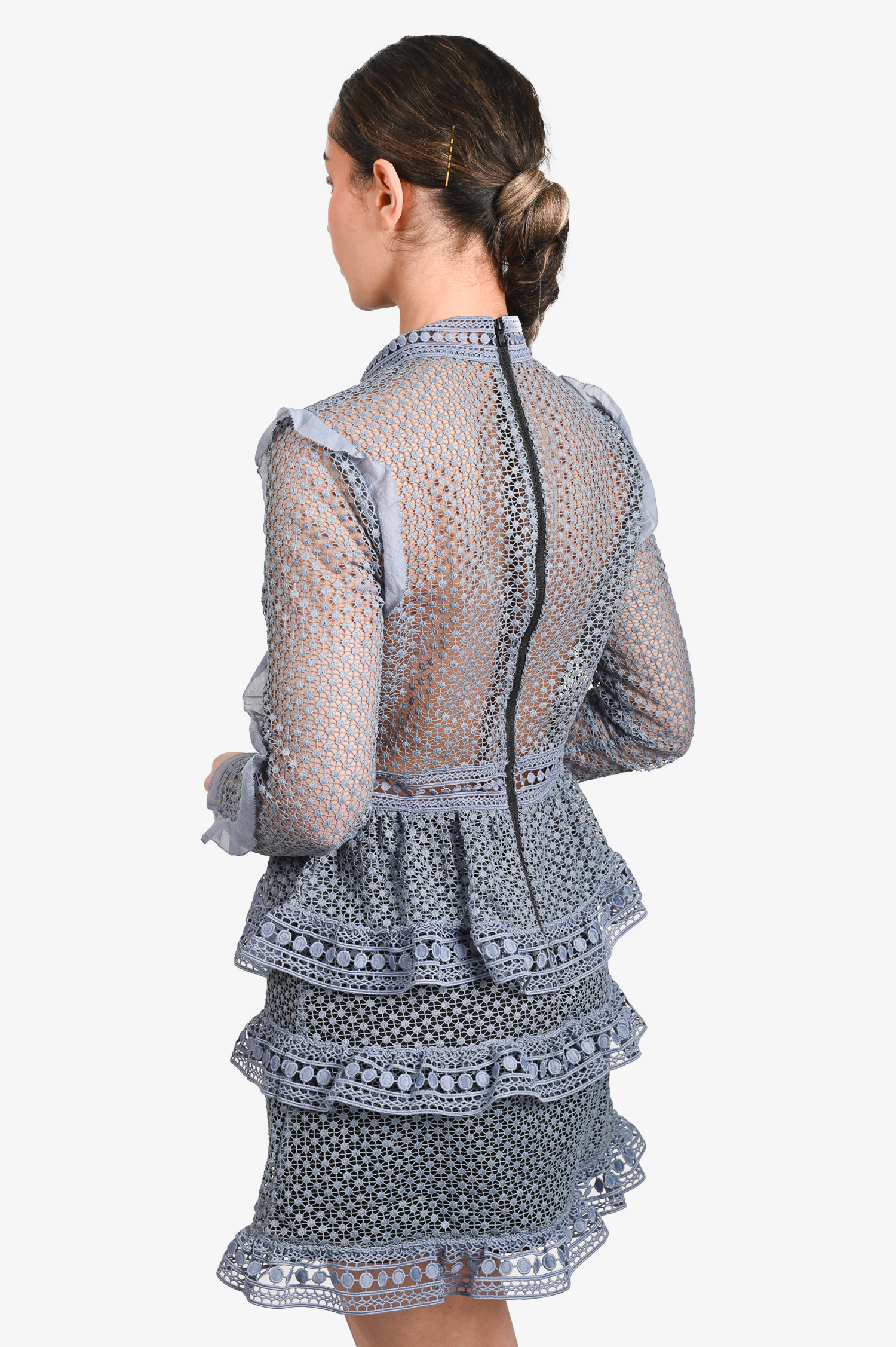 Self-Portrait Blue Eyelet Ruffle Dress Size 6 US