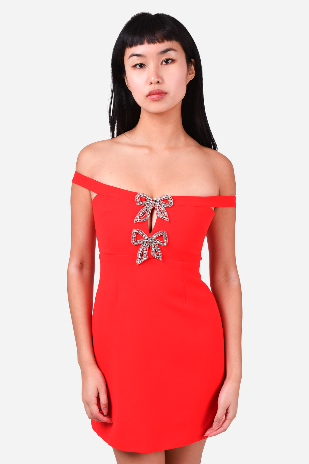 Self-Portrait Red Crystal Bow Mini Dress Size 0
