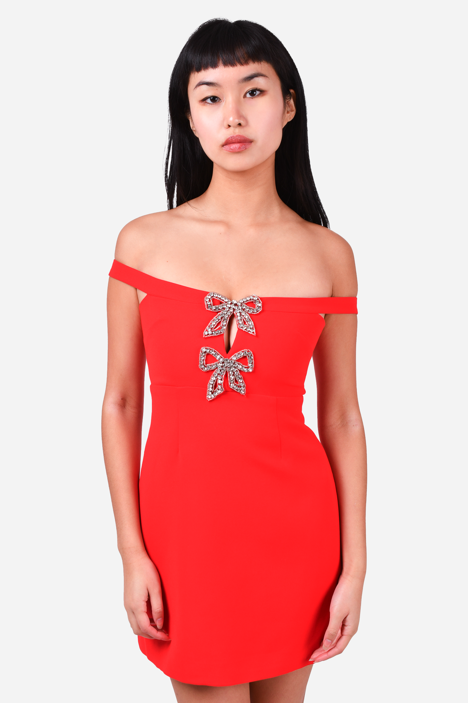 Self-Portrait Red Crystal Bow Mini Dress Size 0