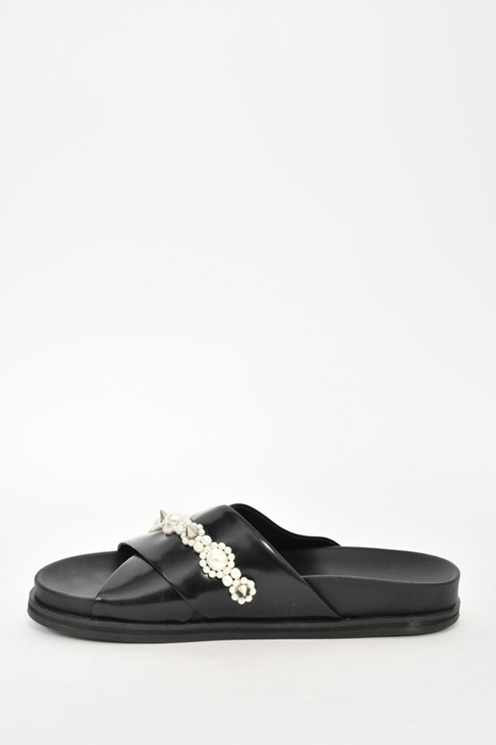 Simone Rocha Black Leather Crossover Pearl Embellished Sandals Size 37