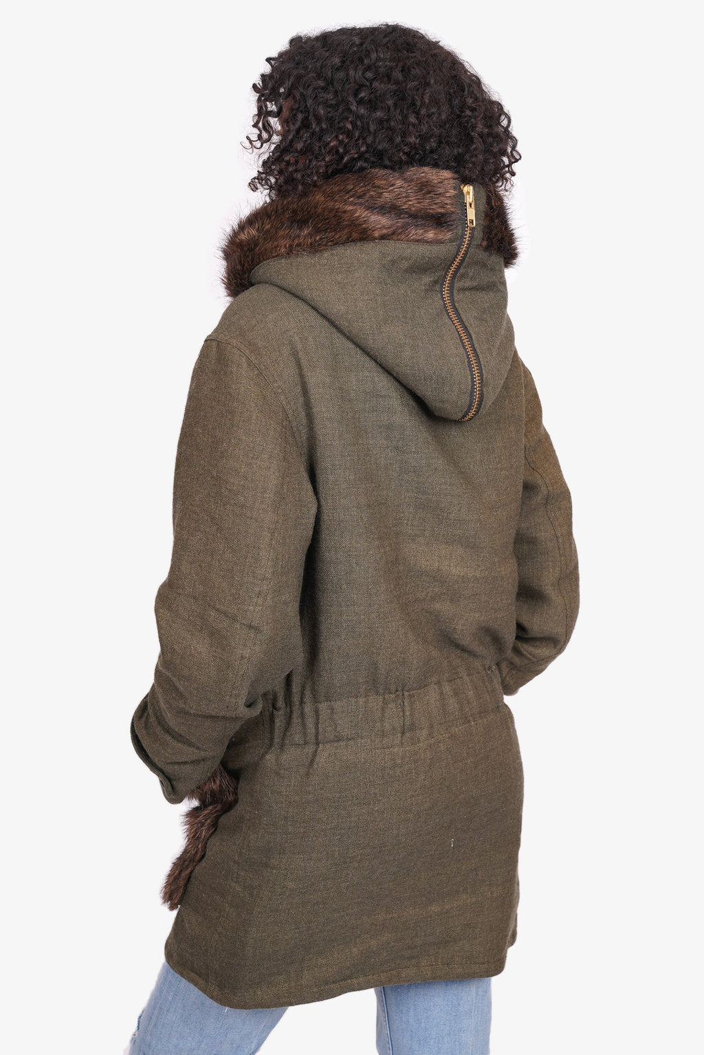 Smythe Green Wool Parka with Faux Fur Size S