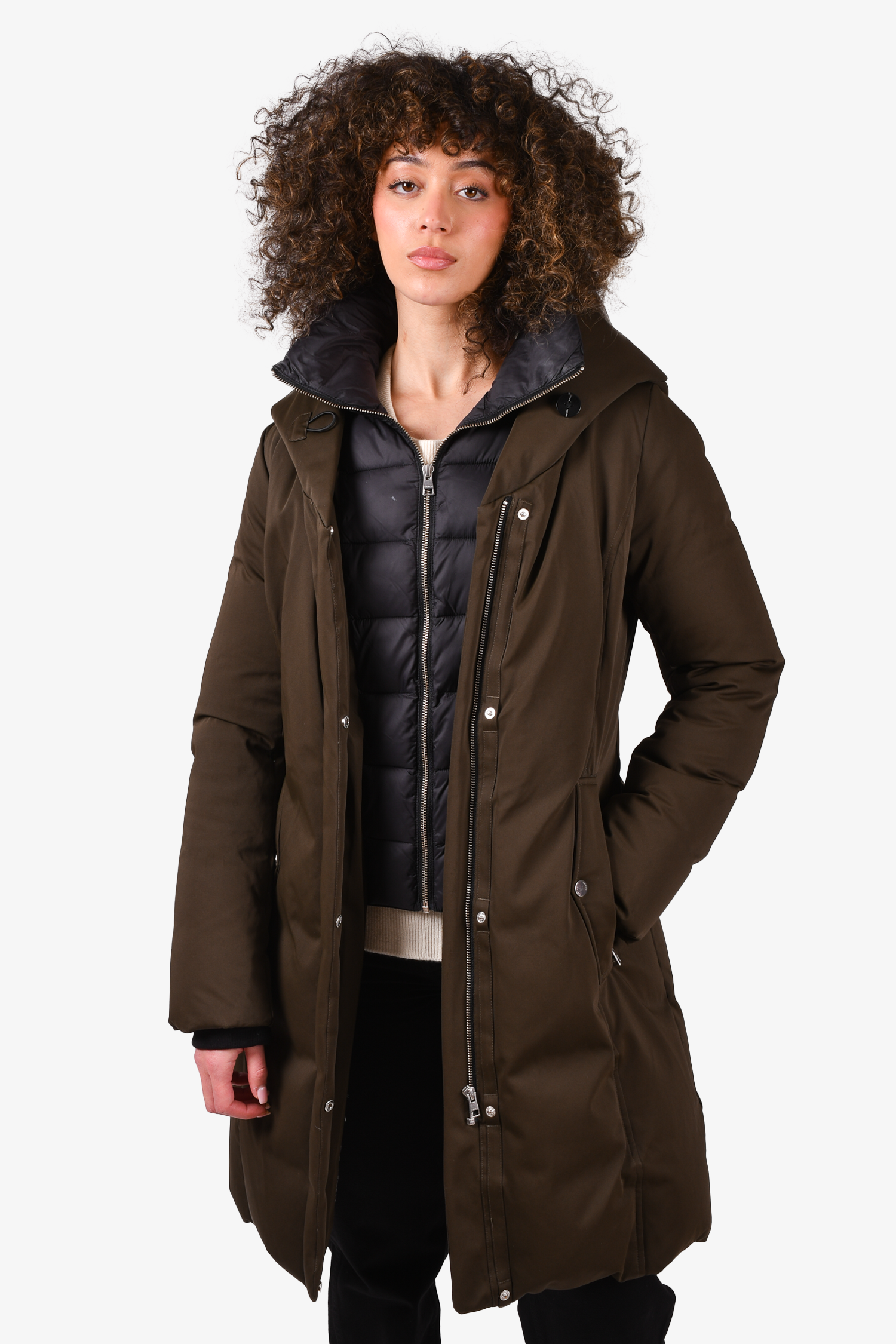 Soia & Kyo Dark Green Double Zip Down Jacket Size M