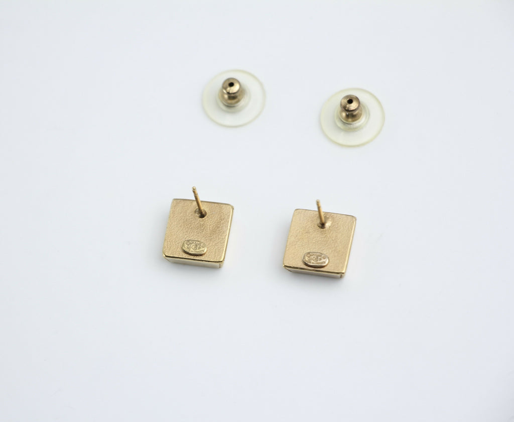 Chanel Vintage 03P Metal Square Black Stud Earrings