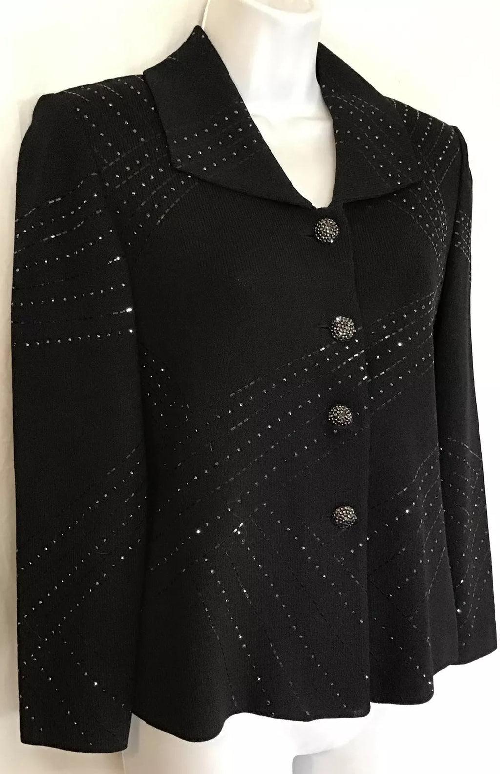 ST JOHN SEQUIN KNIT PAILLETTES CRYSTAL BUTTONS JACKET