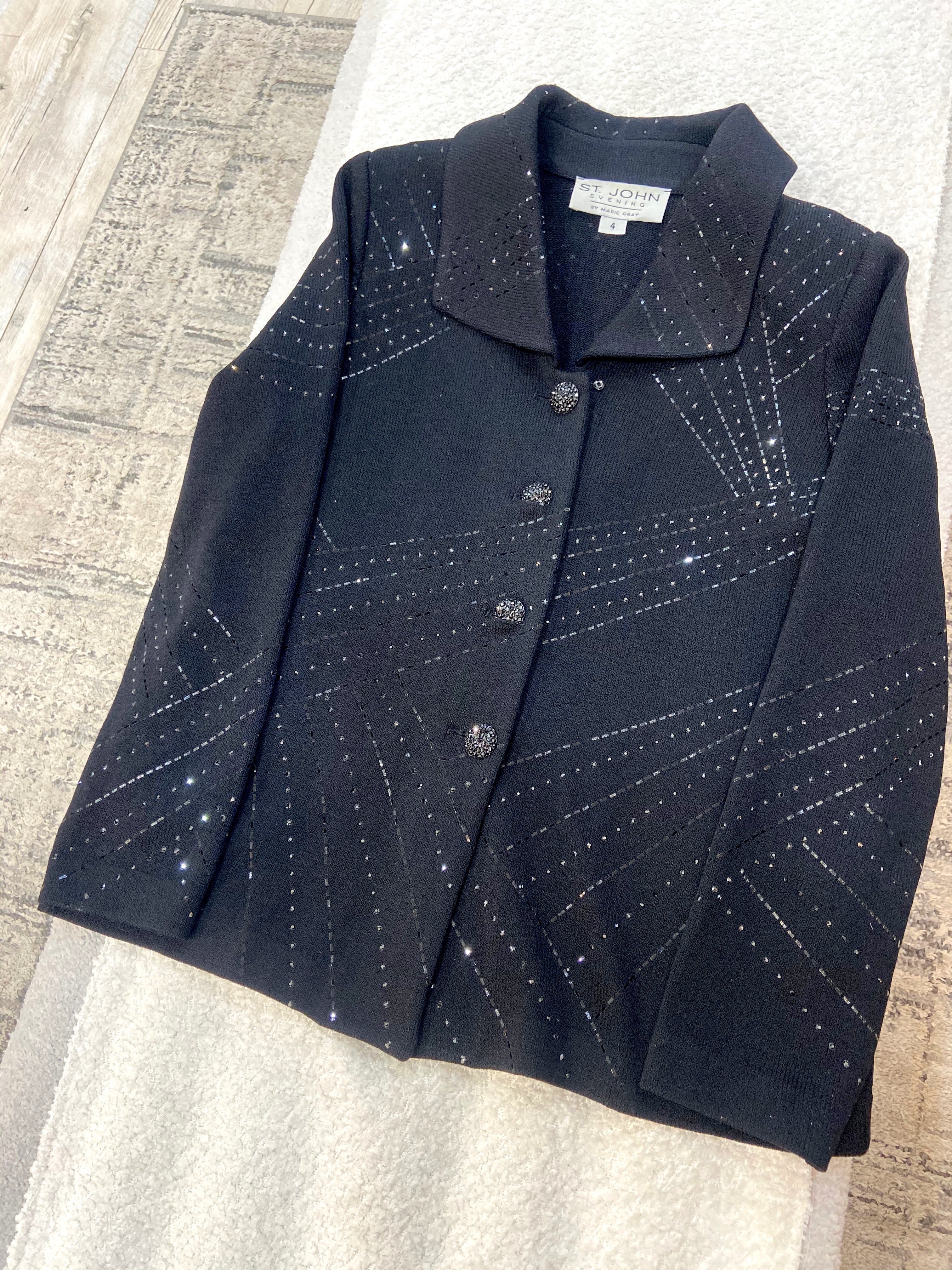 ST JOHN SEQUIN KNIT PAILLETTES CRYSTAL BUTTONS JACKET
