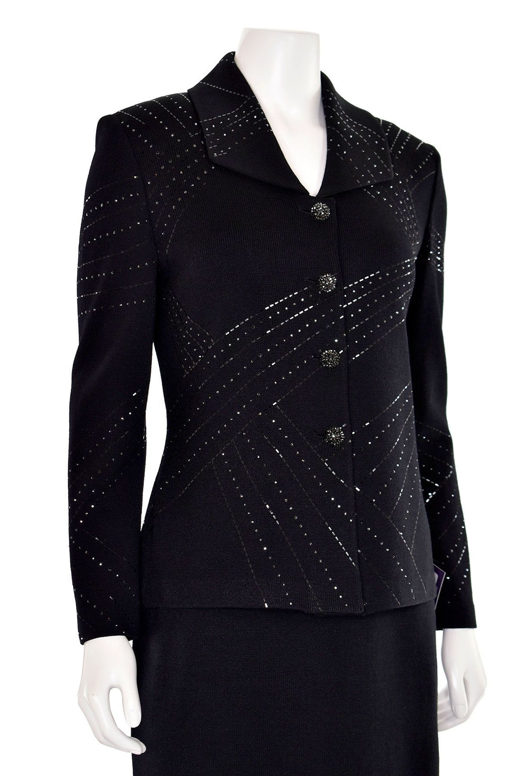 ST JOHN SEQUIN KNIT PAILLETTES CRYSTAL BUTTONS JACKET