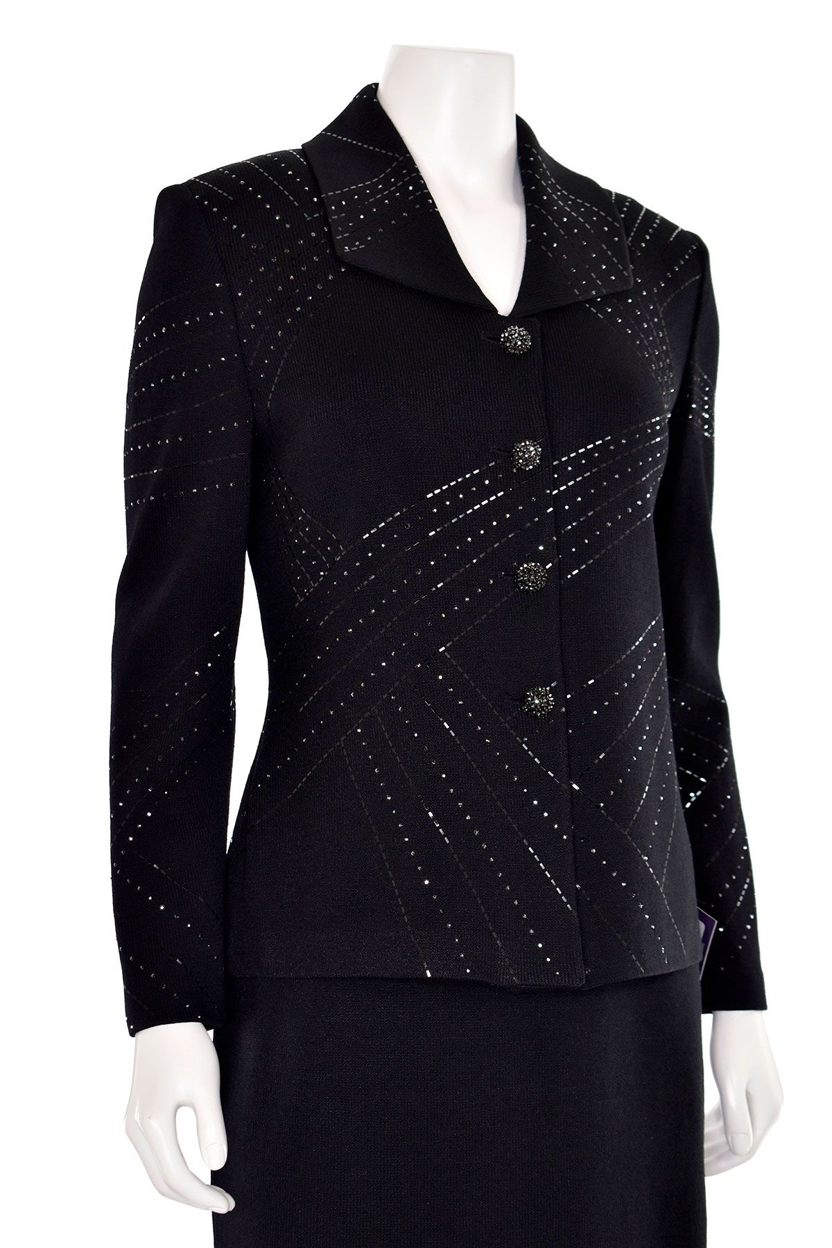 ST JOHN SEQUIN KNIT PAILLETTES CRYSTAL BUTTONS JACKET
