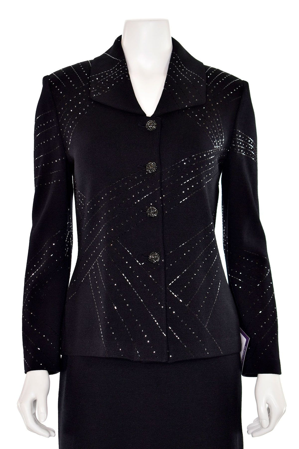 ST JOHN SEQUIN KNIT PAILLETTES CRYSTAL BUTTONS JACKET