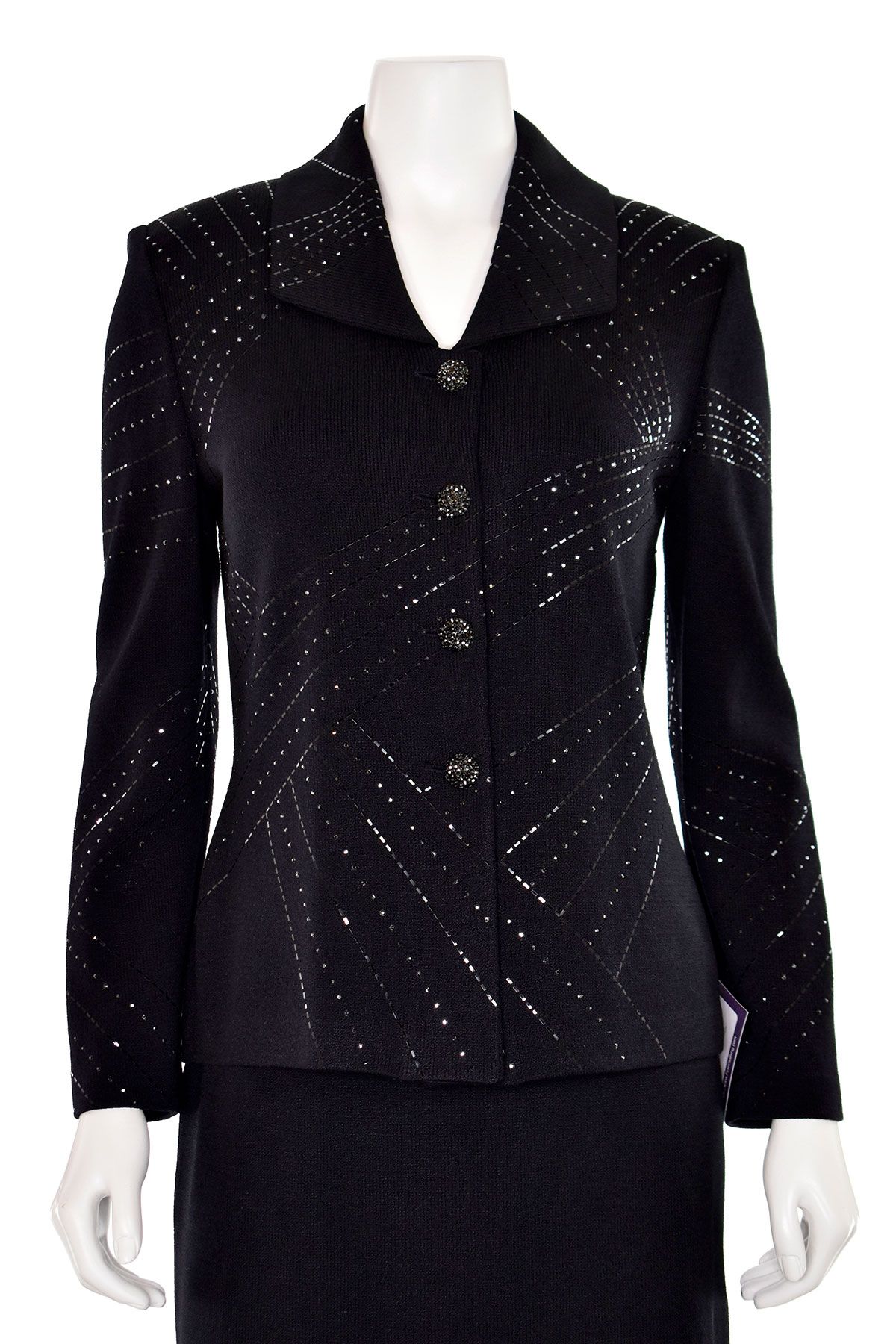 ST JOHN SEQUIN KNIT PAILLETTES CRYSTAL BUTTONS JACKET