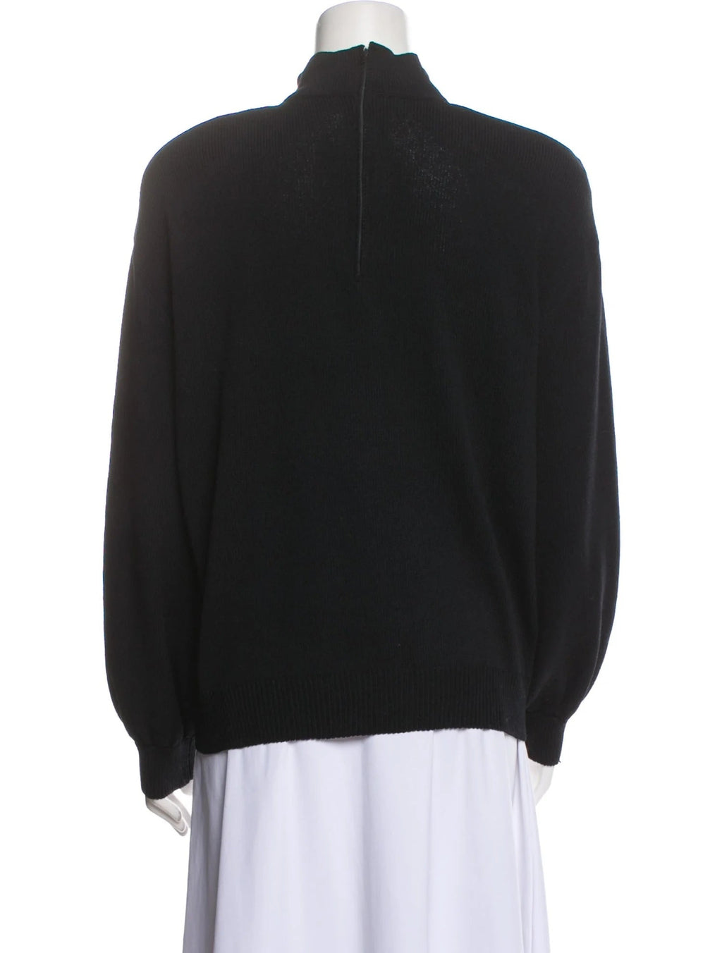 ST JOHN COLLECTION WOOL LEATHER STUDDED MOCK NECK SWEATHER