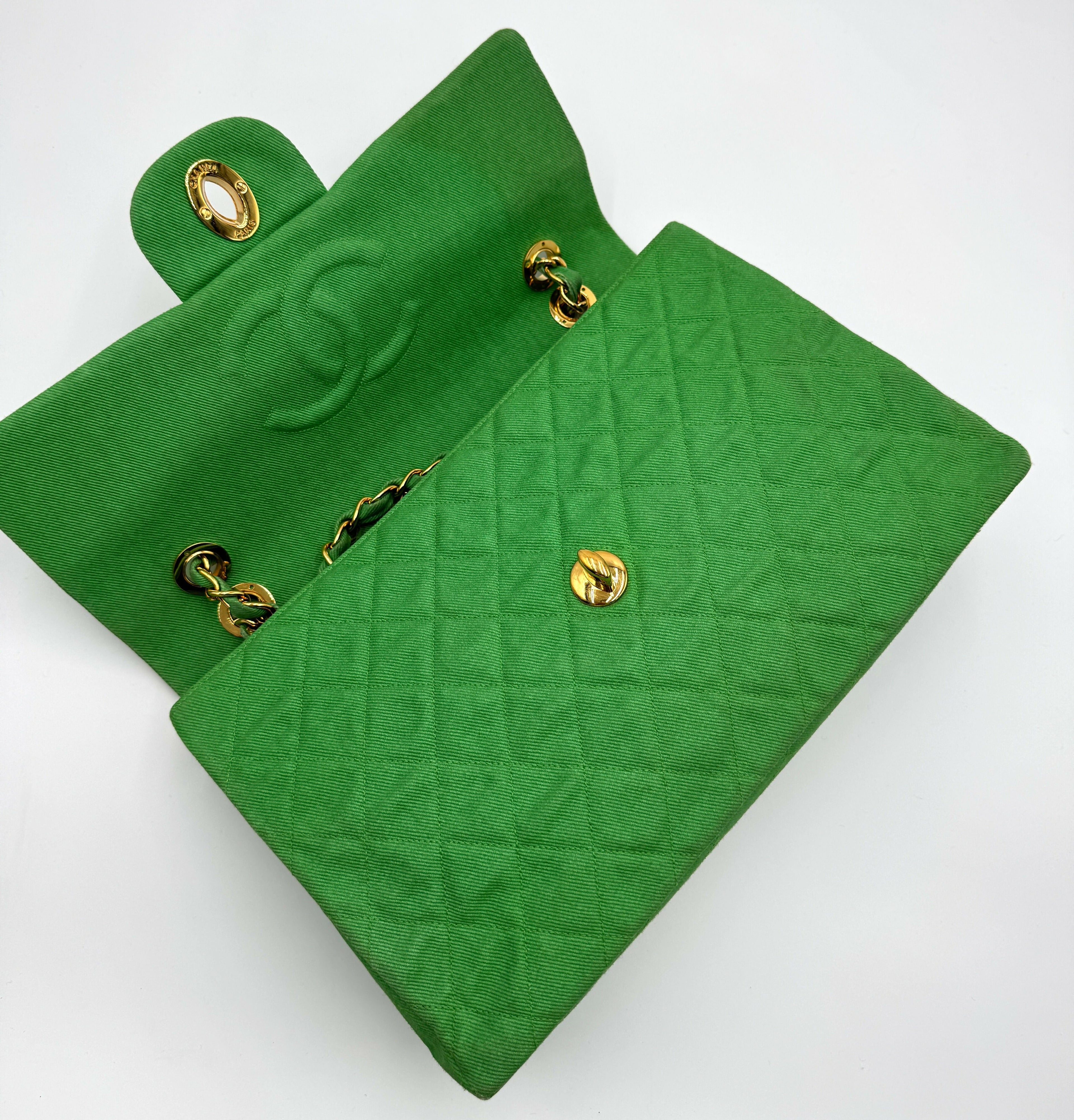 Chanel Vintage Green Denim Maxi Flap Bag