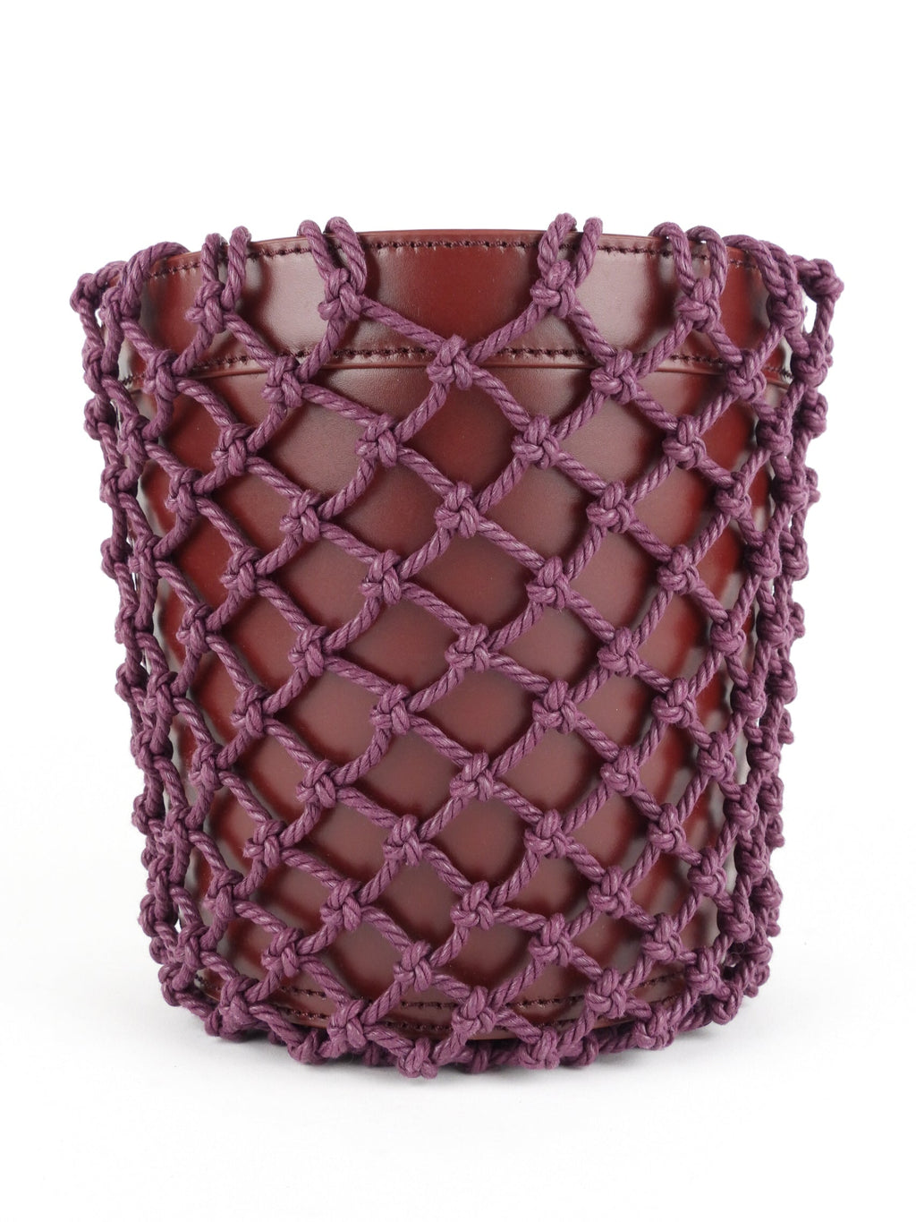 Staud Burgundy Leather Mesh Wrap Bucket Bag