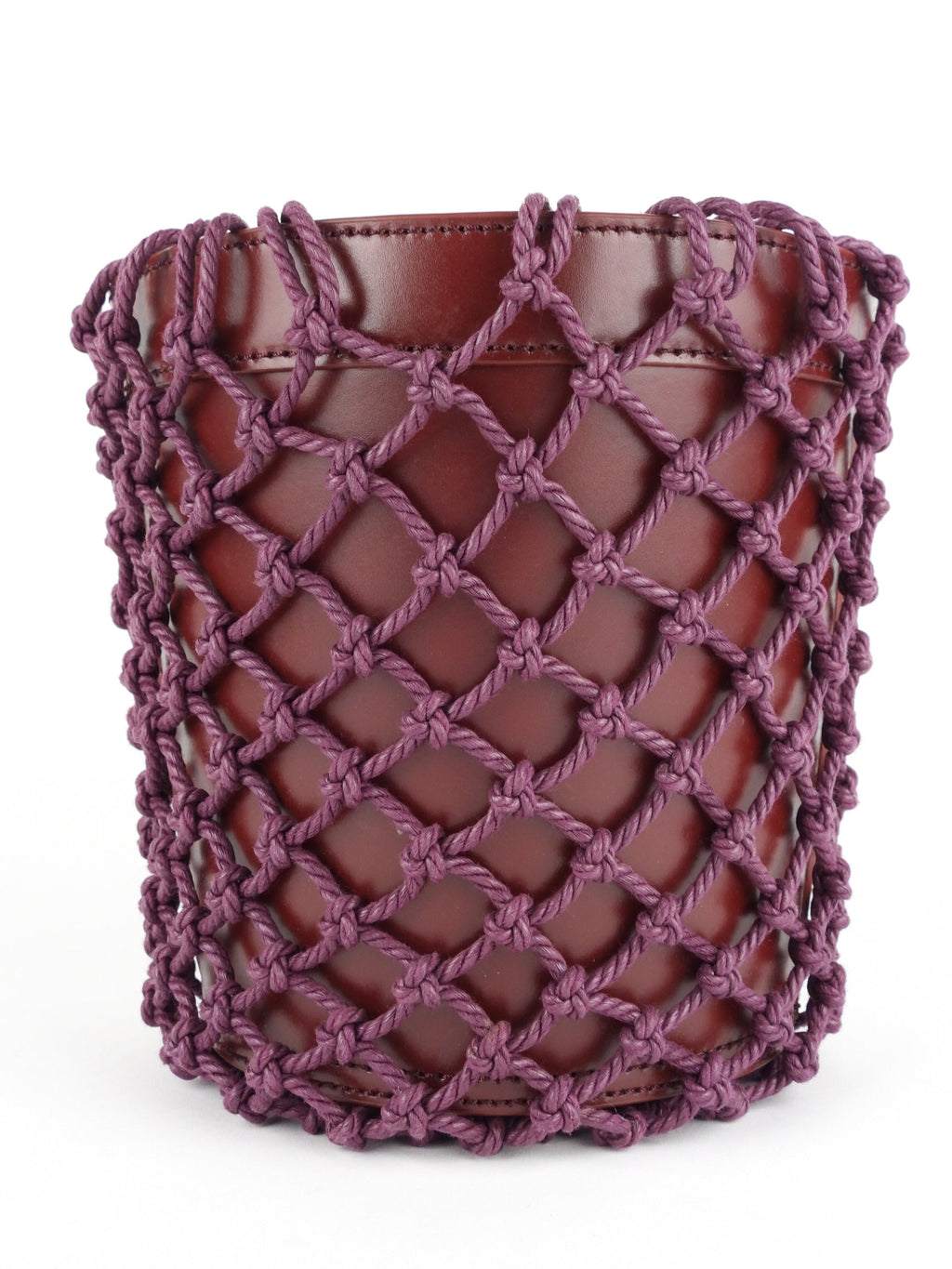 Staud Burgundy Leather Mesh Wrap Bucket Bag