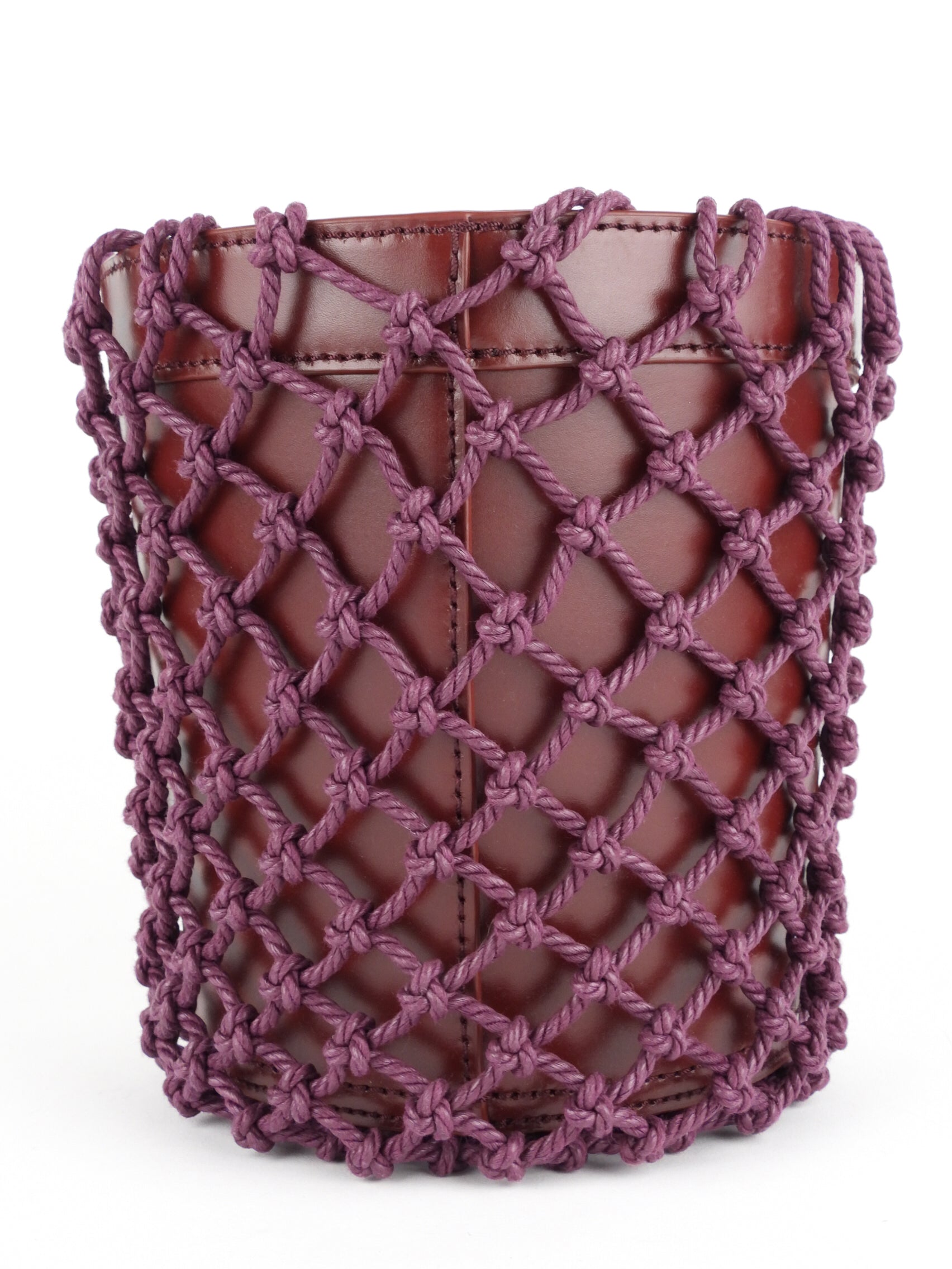 Staud Burgundy Leather Mesh Wrap Bucket Bag