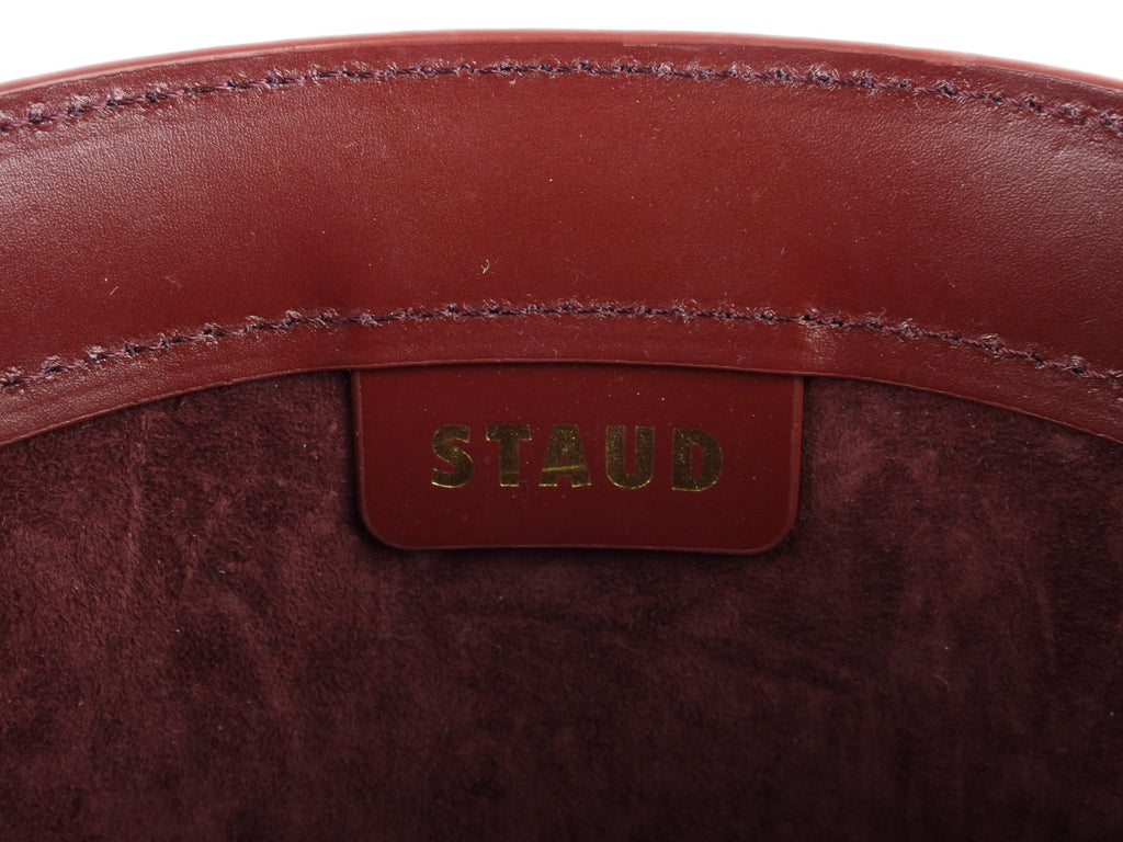 Staud Burgundy Leather Mesh Wrap Bucket Bag