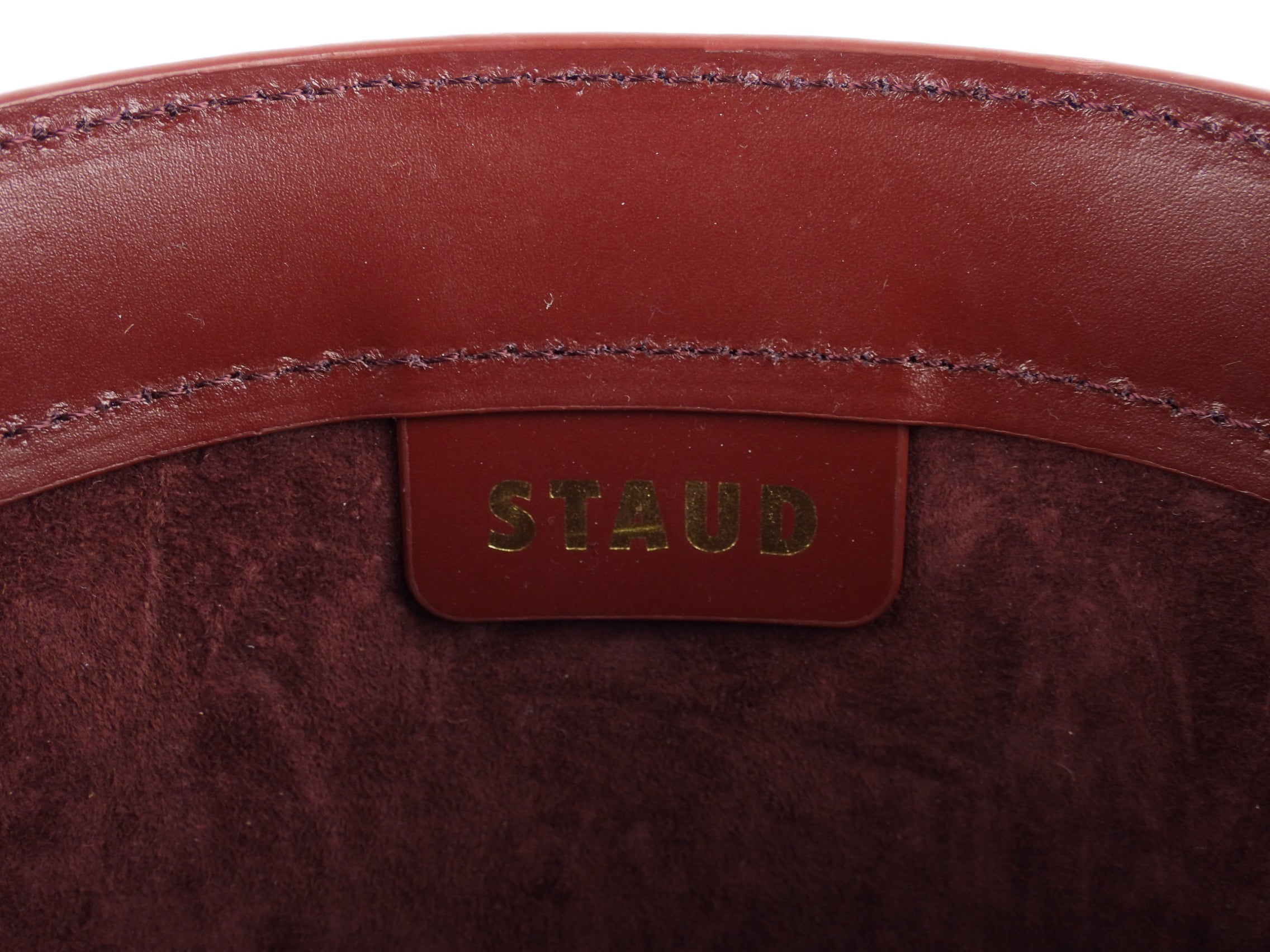 Staud Burgundy Leather Mesh Wrap Bucket Bag