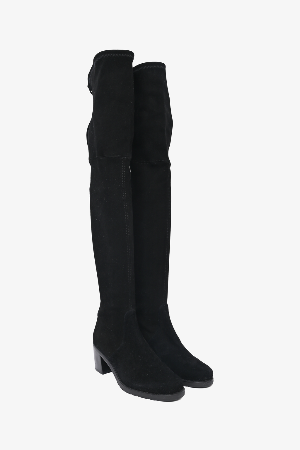 Stuart Weitzman Black Suede Knee High Block Heel Boots Size 7.5