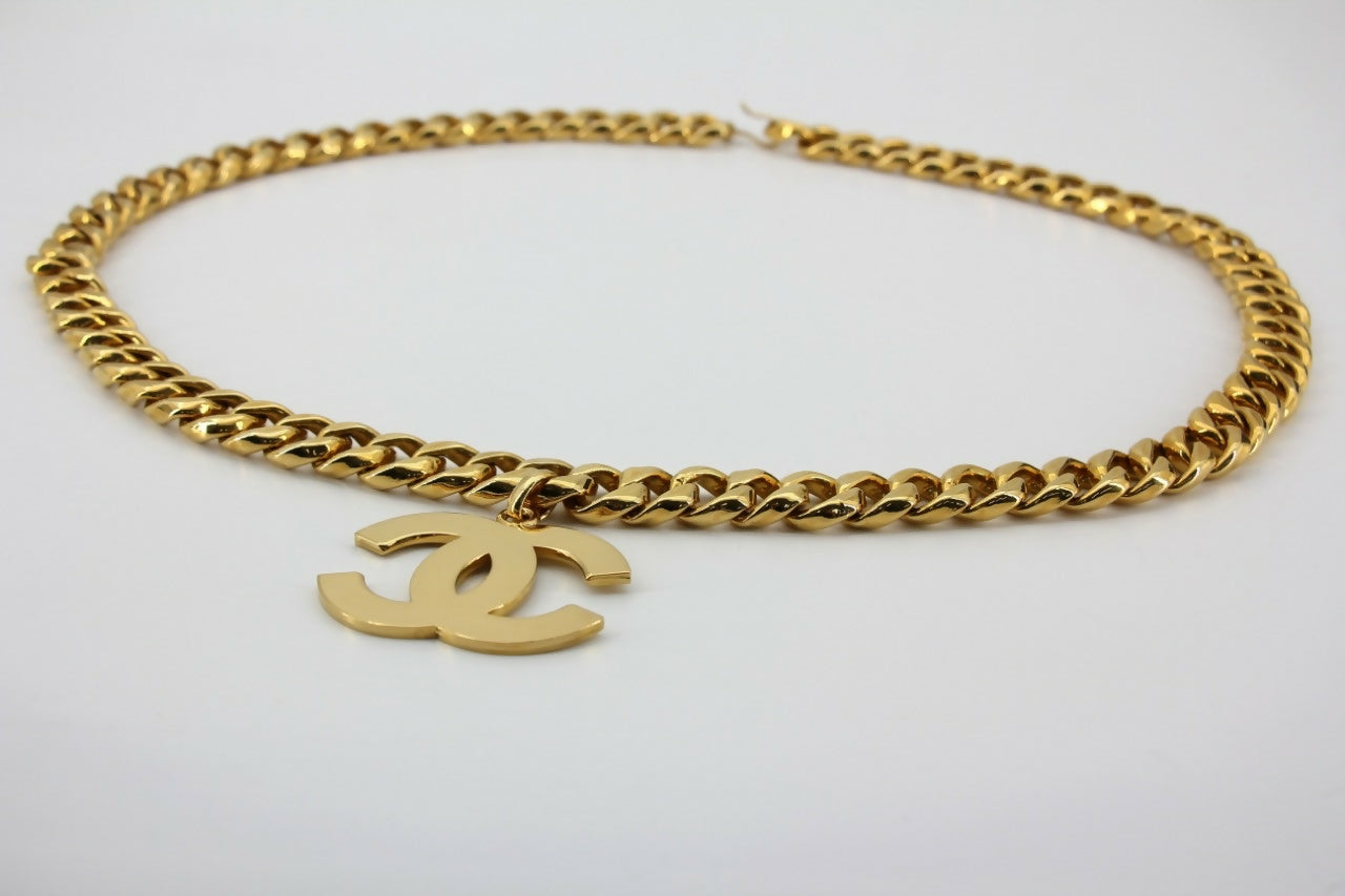 Chanel Vintage 93P Gold-plated Large CC Wave Rotating Lock Long Waist Chain