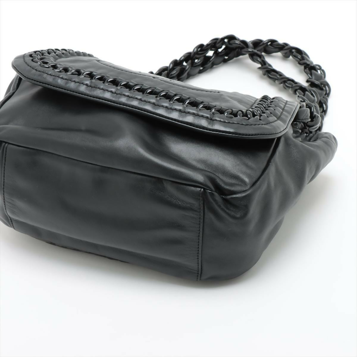 Chanel Black Crinkled Patent Leather Modern Chain Flap Bag