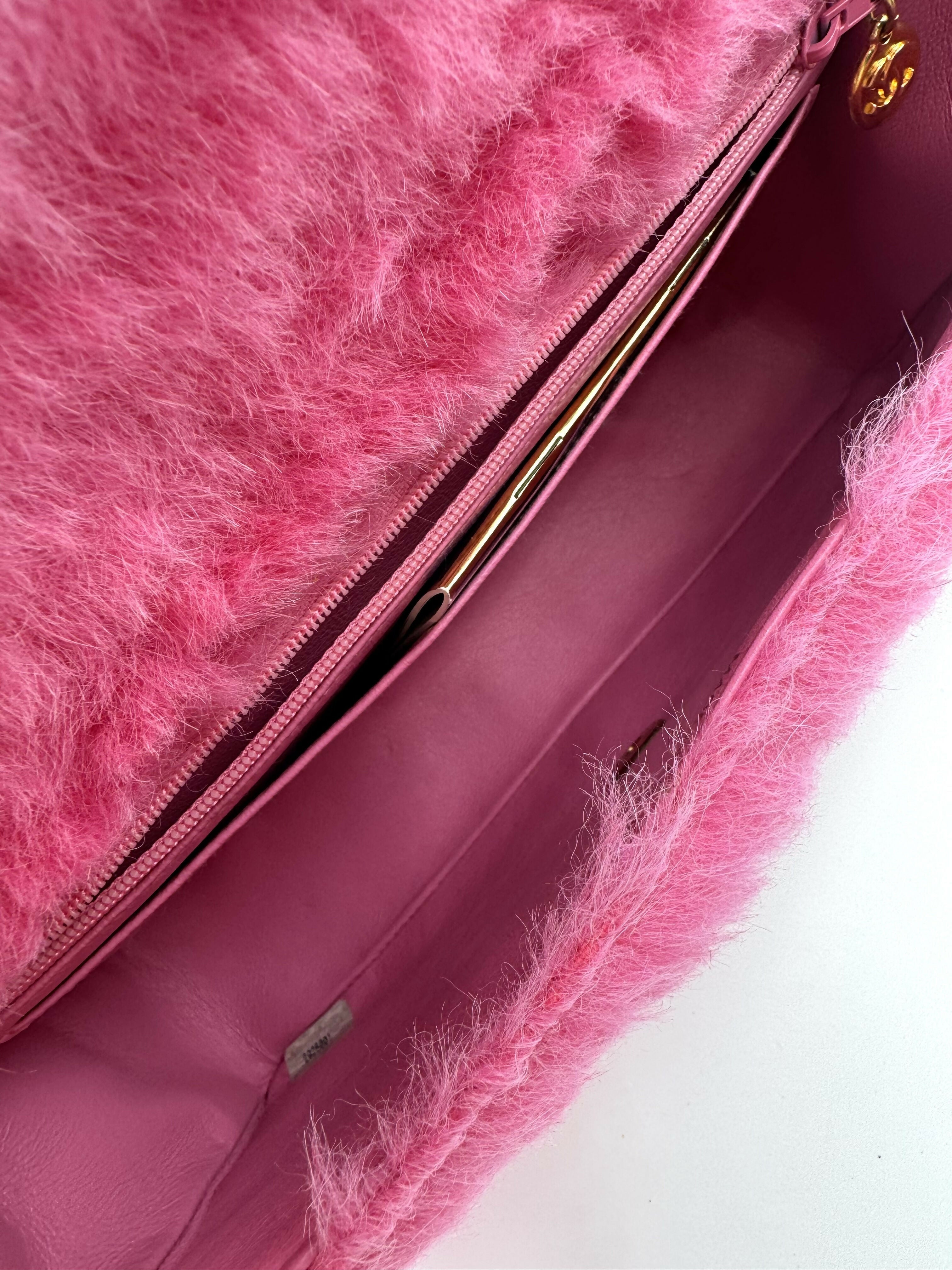 Chanel 1994 Vintage Faux Fur Kelly Top Handle in Barbie Pink
