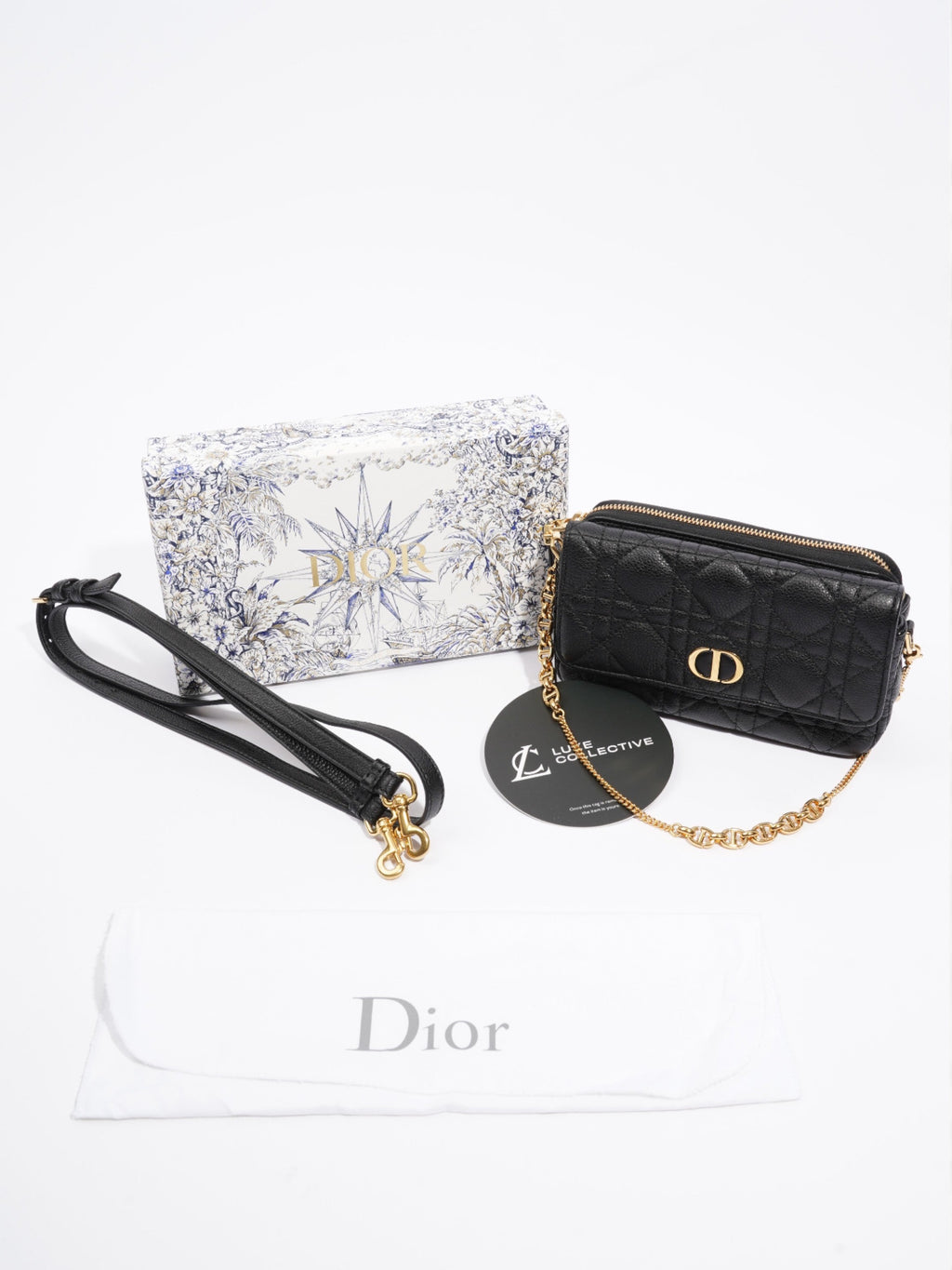 Christian Dior Caro Pouch Black Calfskin Leather