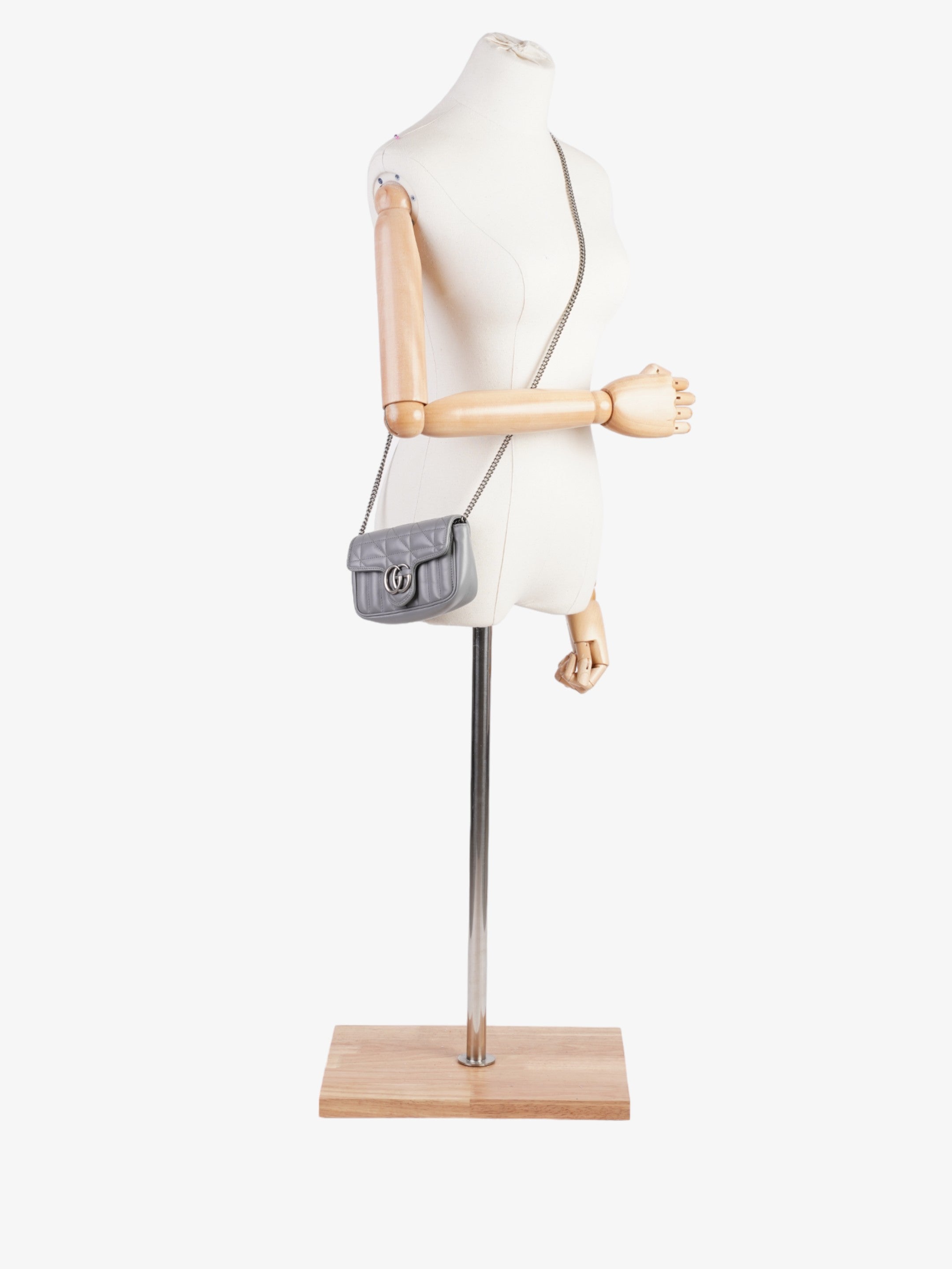 Gucci GG Marmont Grey Matelasse Leather Super Mini