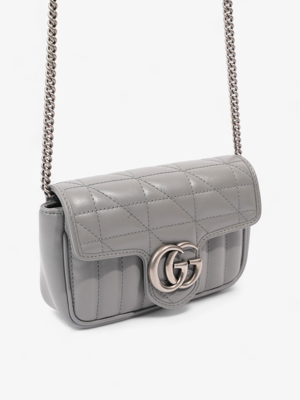 Gucci GG Marmont Grey Matelasse Leather Super Mini