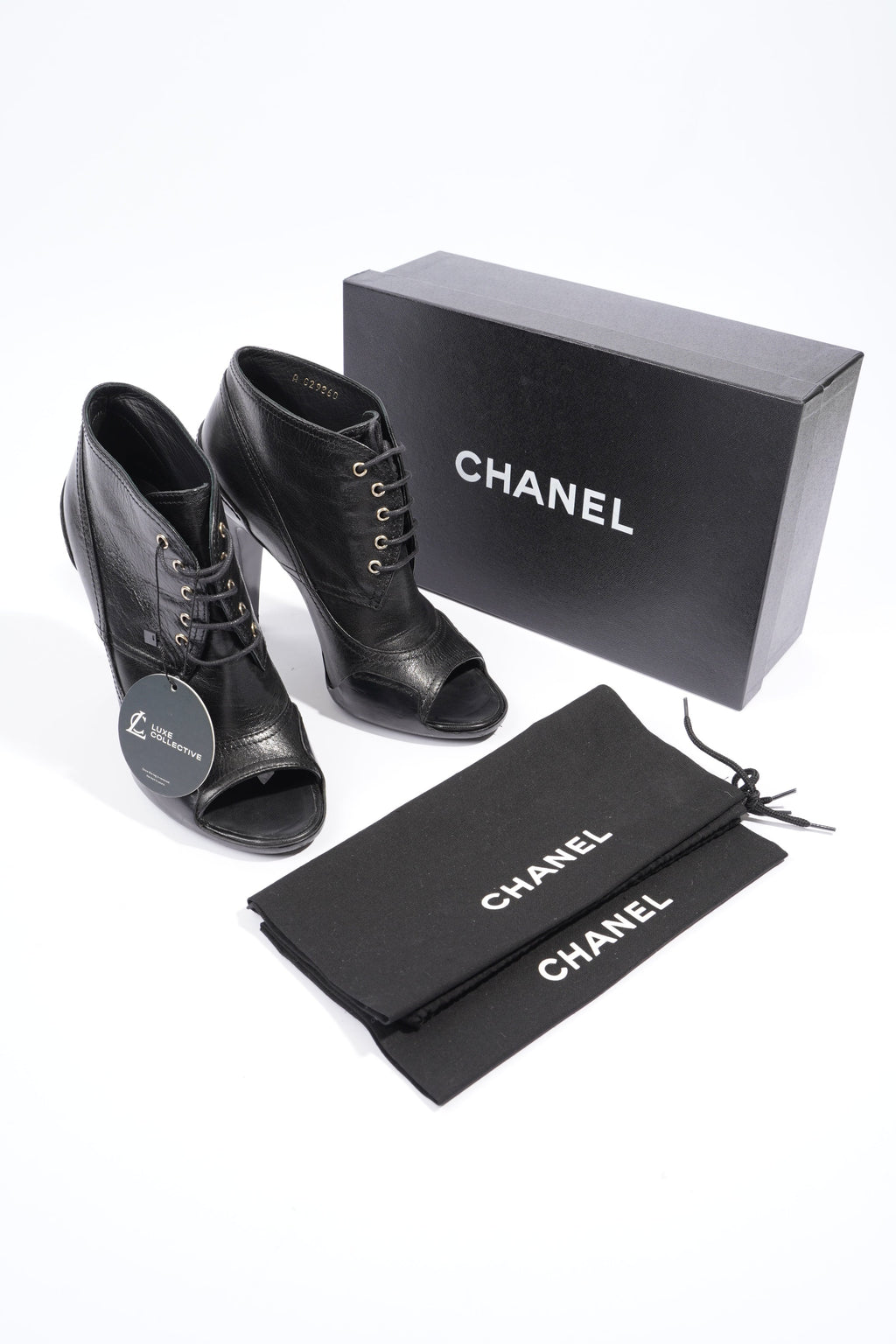 Chanel Lace Up Boots 100 Black Leather EU 37.5 UK 4.5
