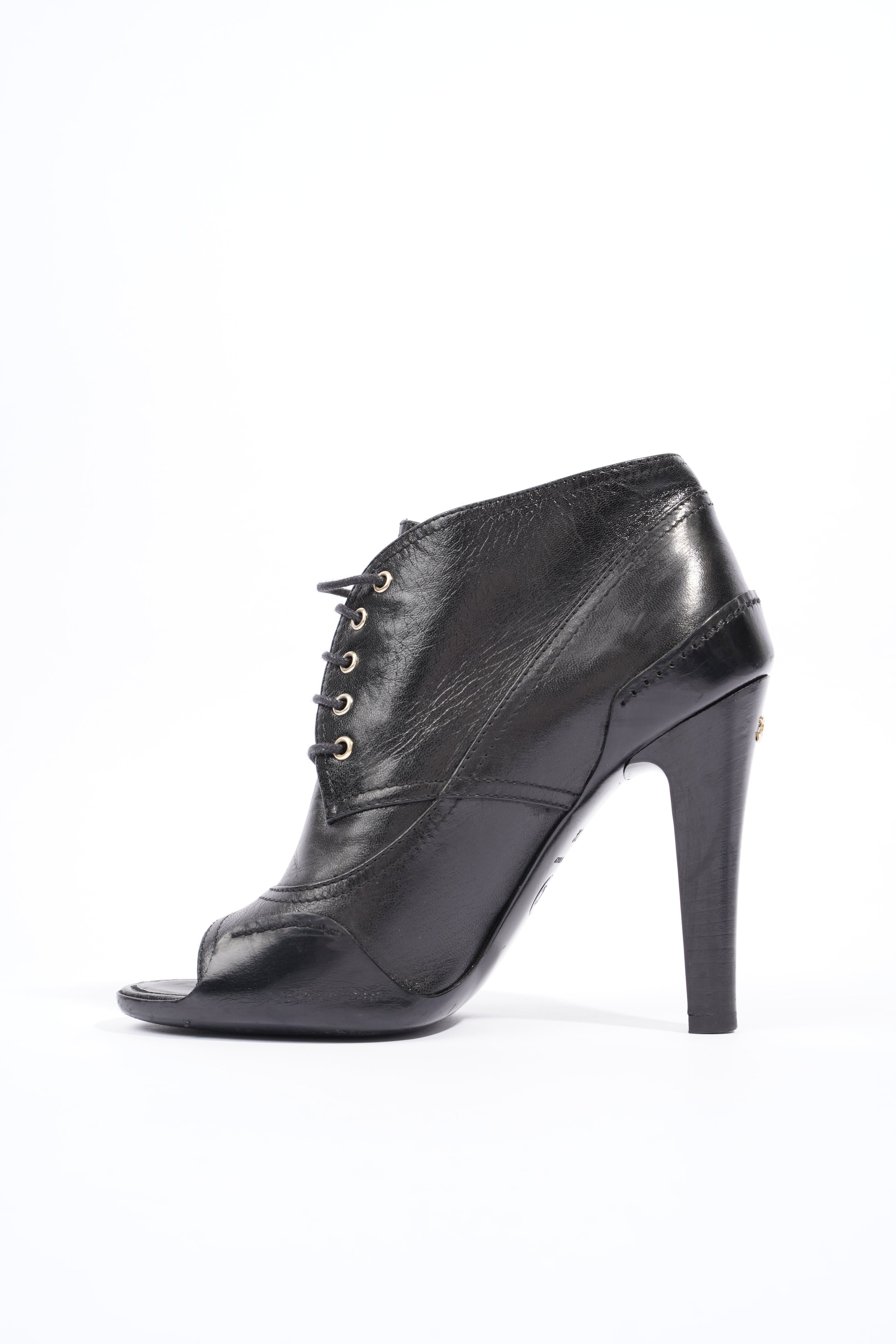 Chanel Lace Up Boots 100 Black Leather EU 37.5 UK 4.5
