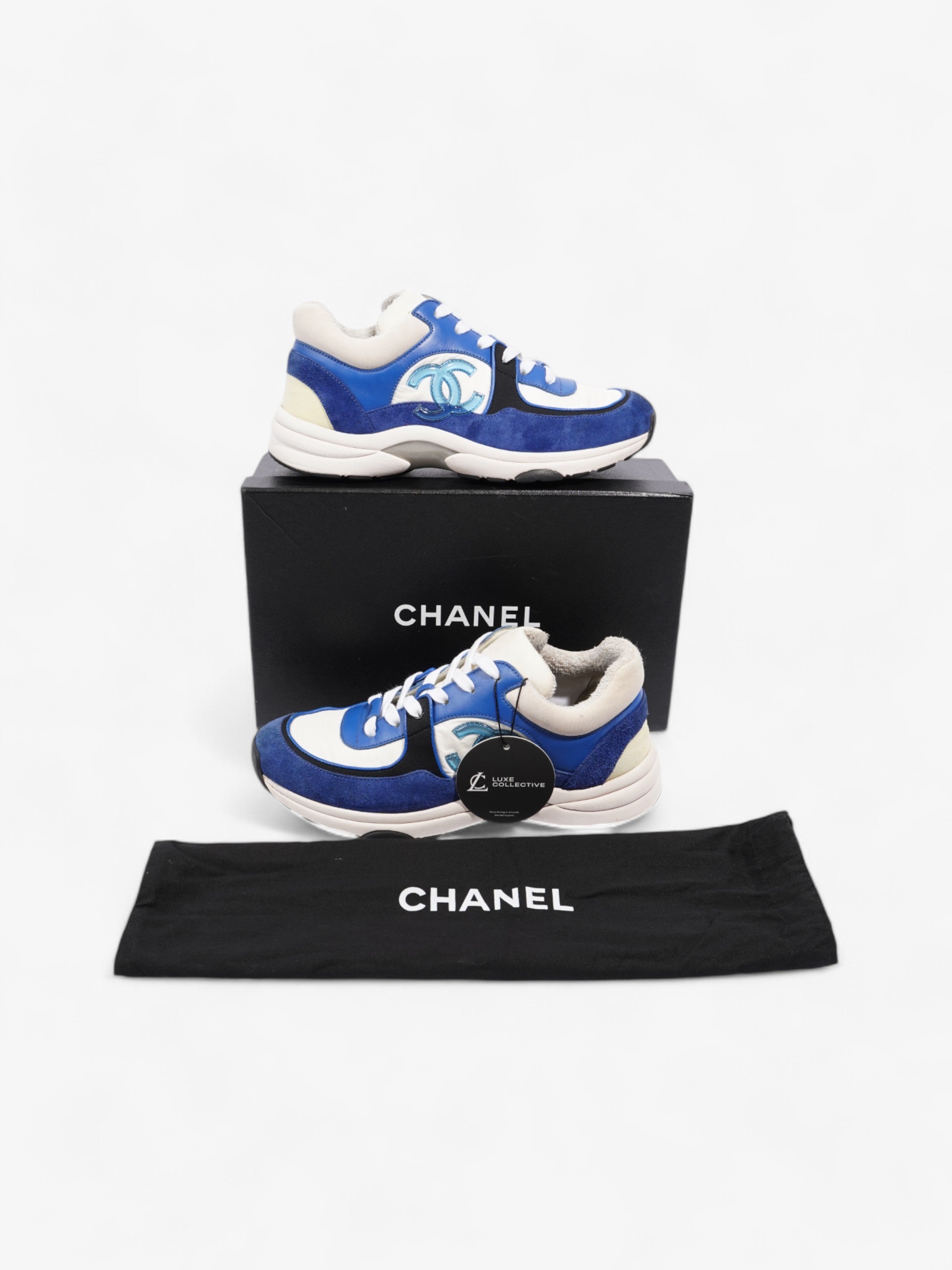 Chanel CC Runner White / Blue / Black Suede EU 37.5 UK 4.5