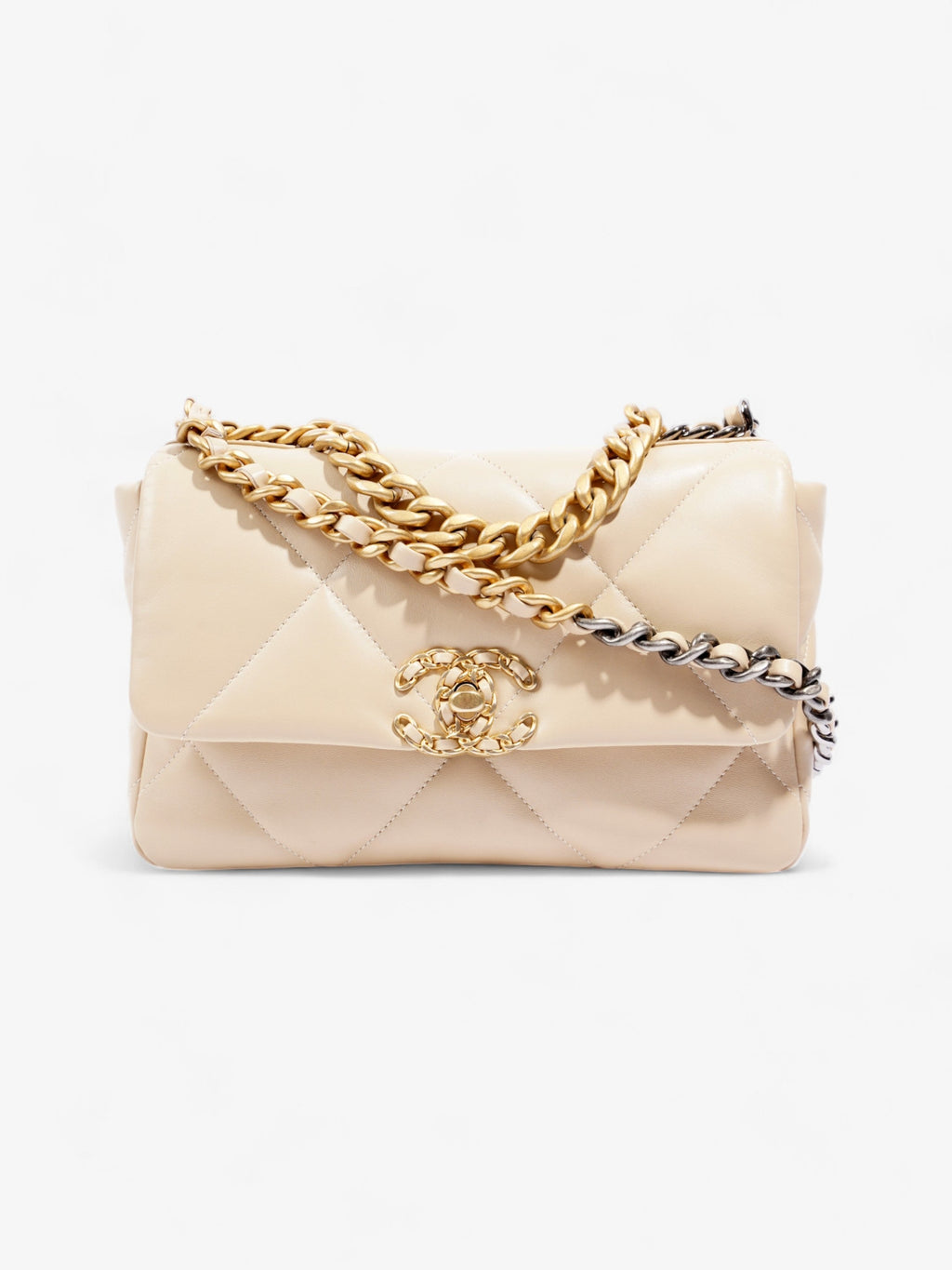 Chanel 19 Flap Beige Lambskin Leather Medium